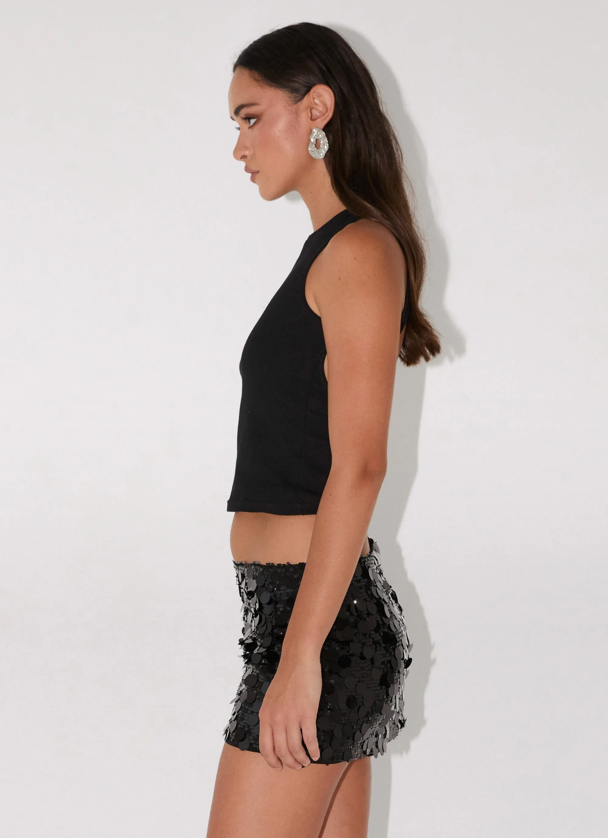 Champagne Chic Sequin Mini Skirt - Black