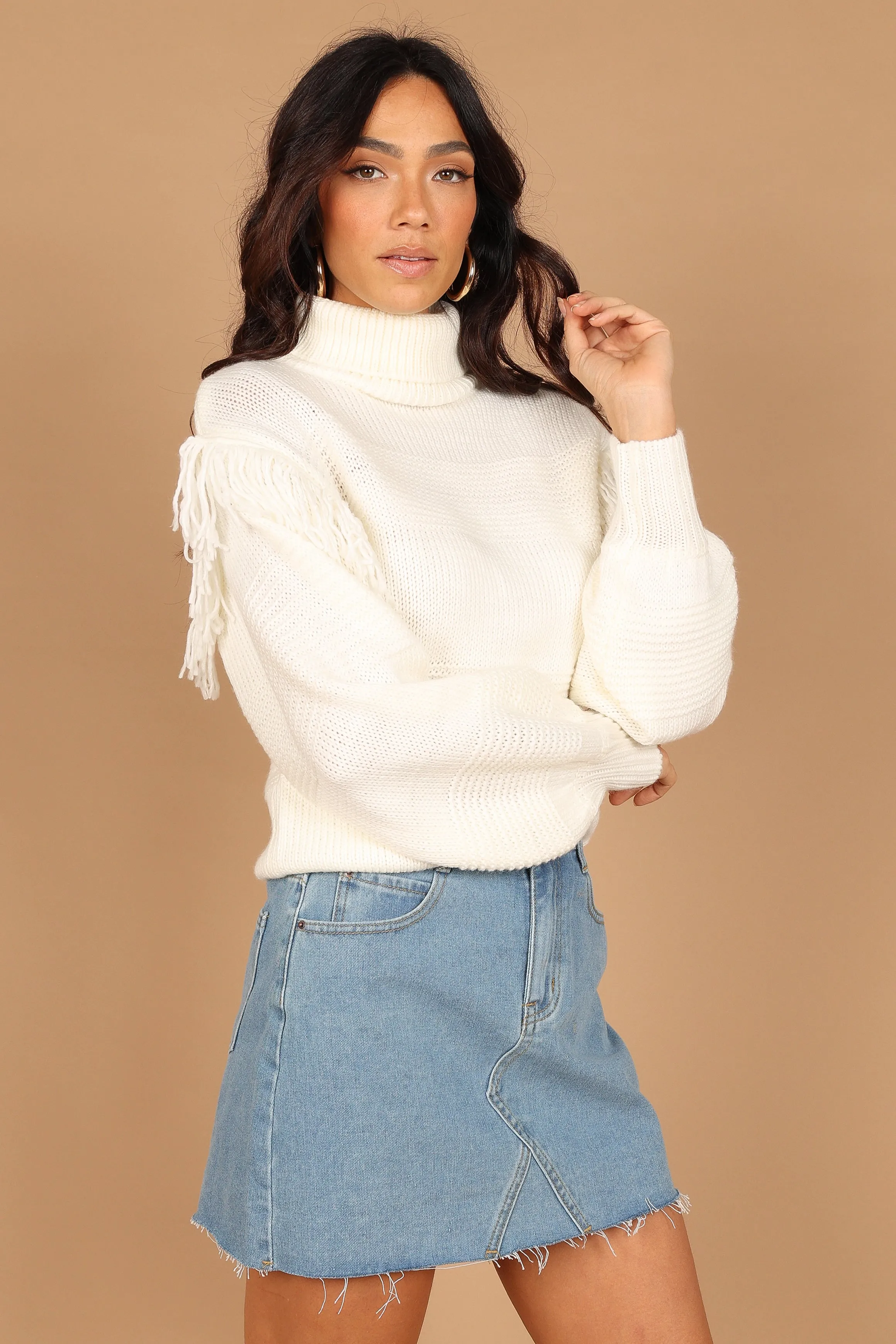 Christie Fringe Knit Sweater - Cream