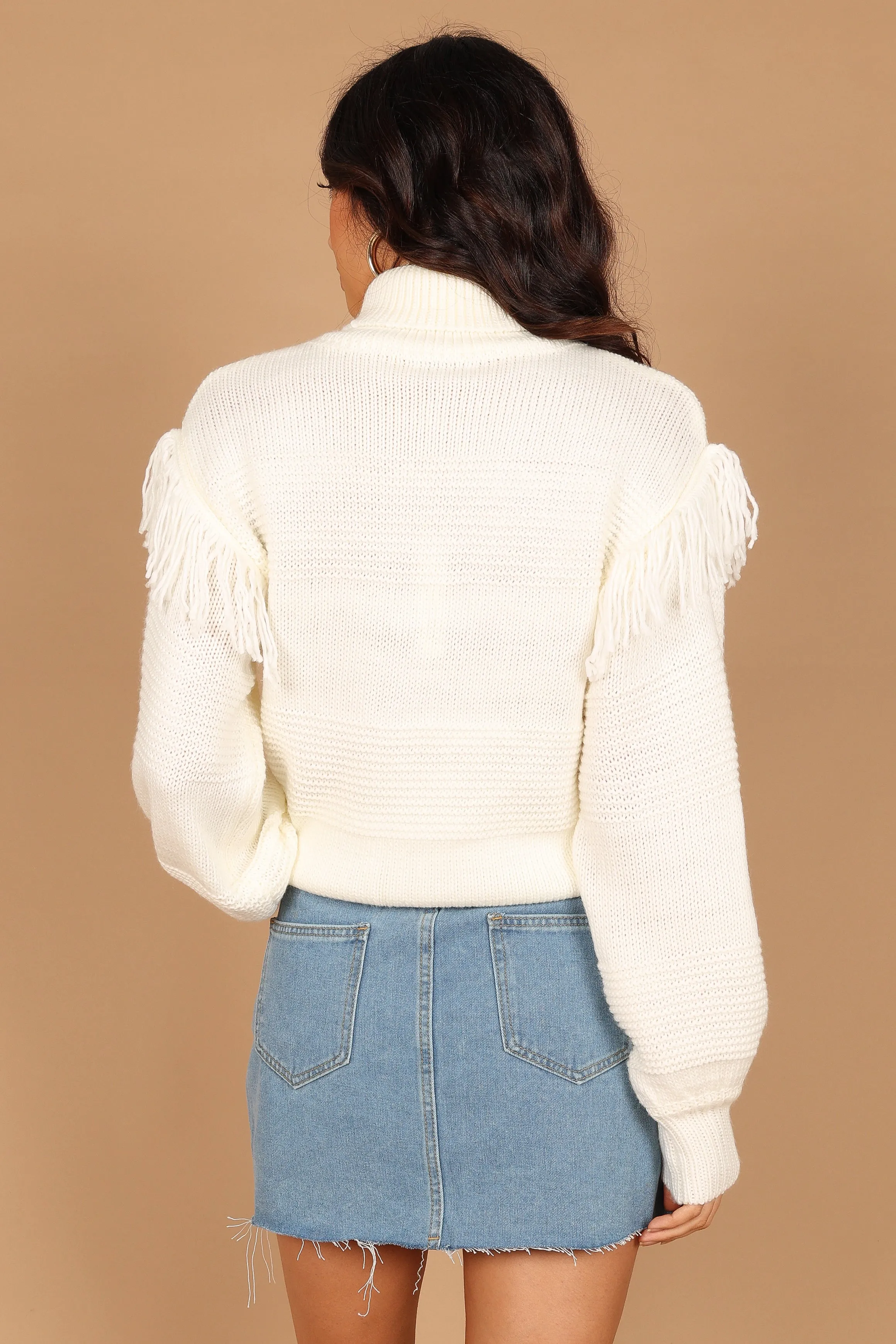 Christie Fringe Knit Sweater - Cream