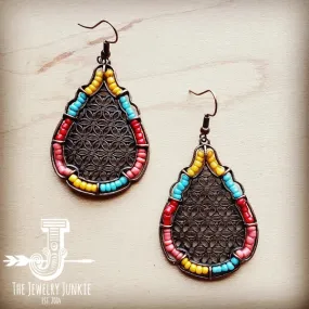 Copper Filigree Earrings w/ Multi-Colored Beads