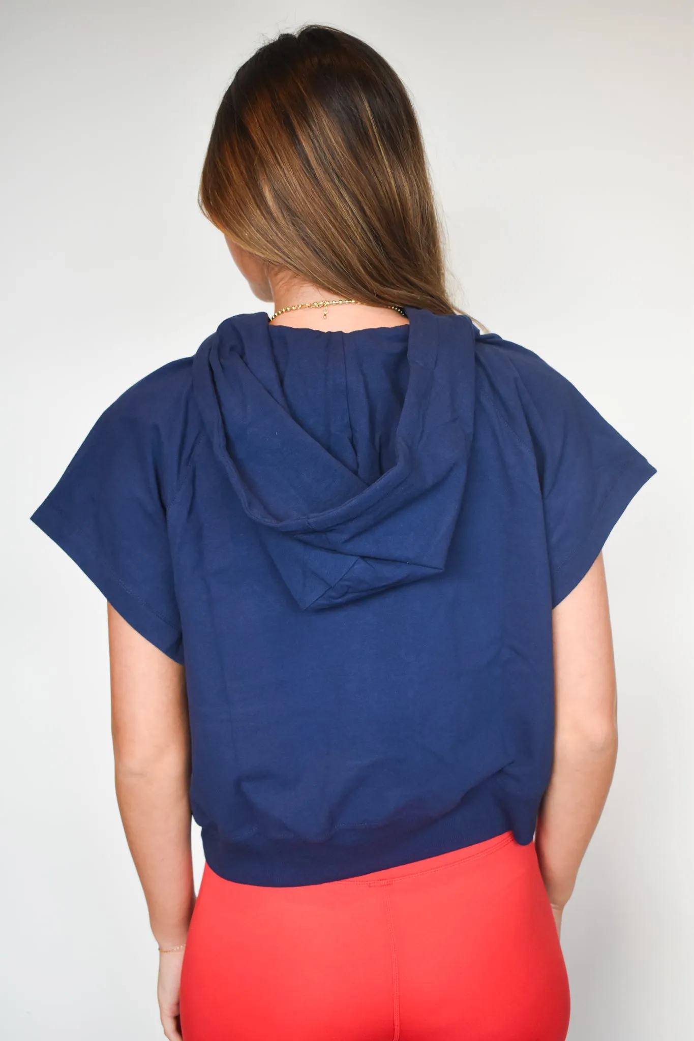 Cotton Cropped Hoodie- Navy