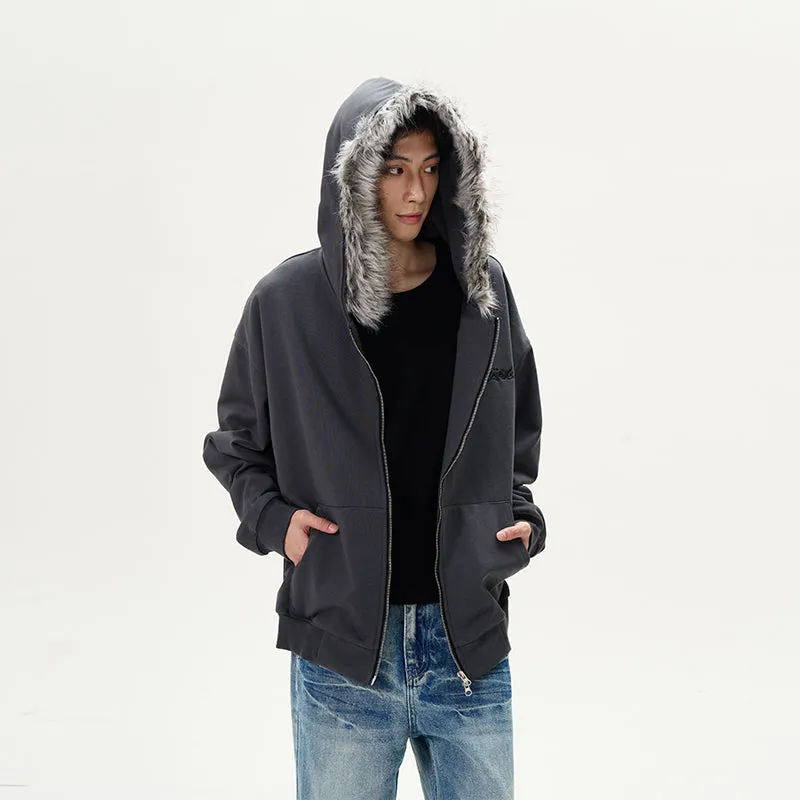 Cozy Luxe Oversized Fur Neck Zipper Hoodie Jacket