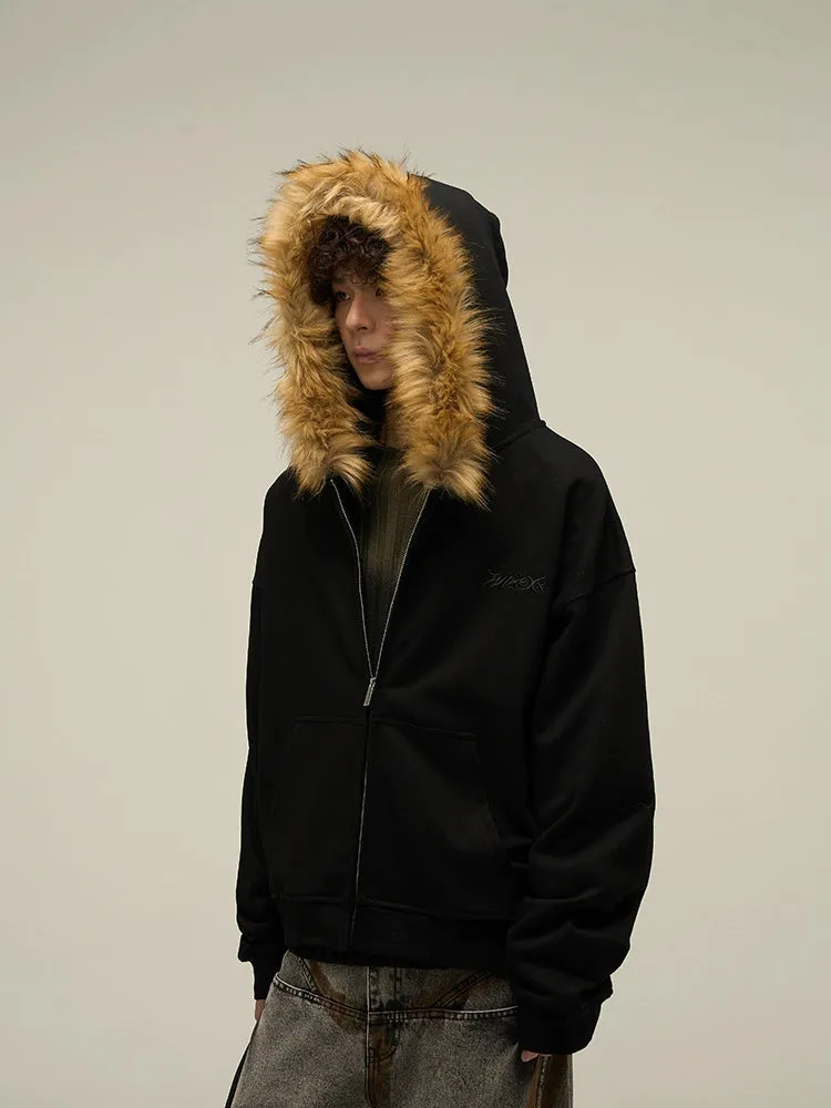 Cozy Luxe Oversized Fur Neck Zipper Hoodie Jacket