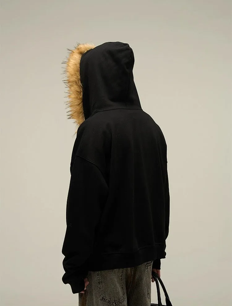 Cozy Luxe Oversized Fur Neck Zipper Hoodie Jacket