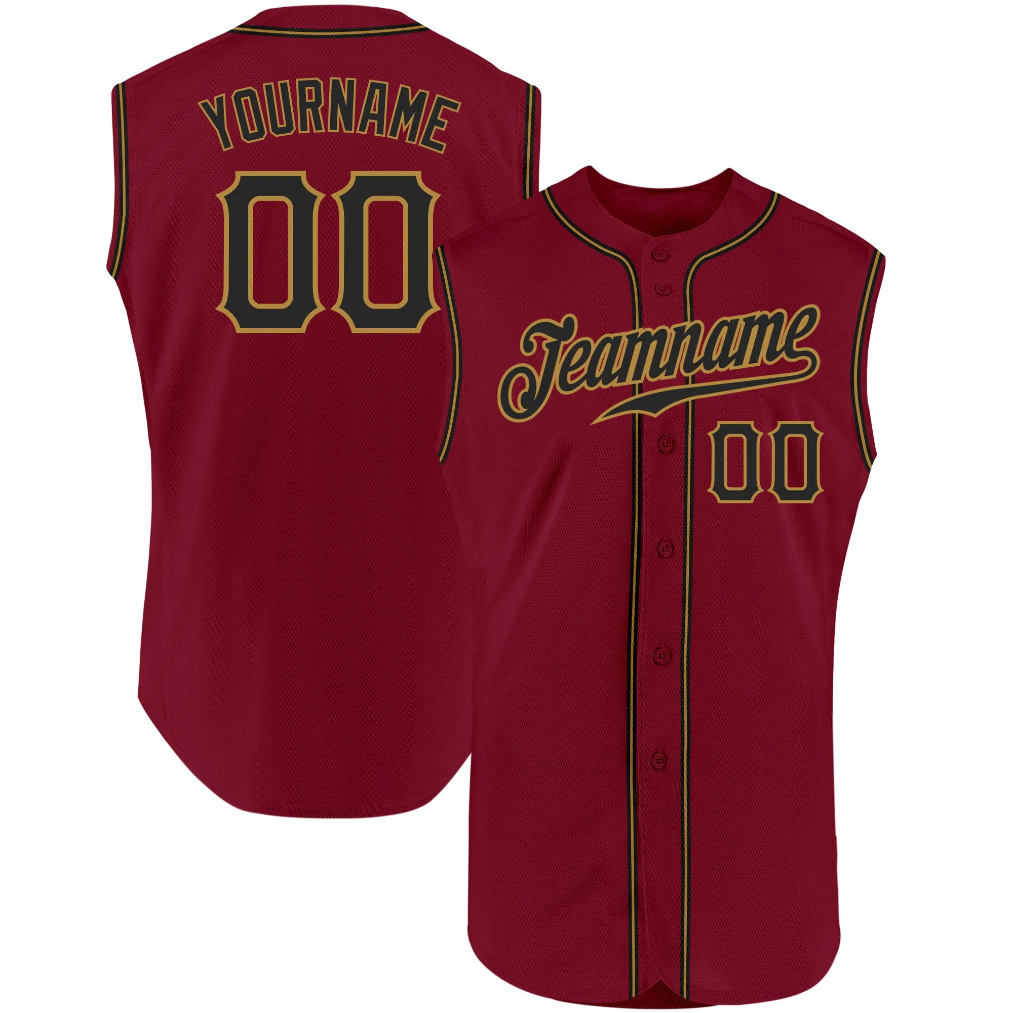 Custom Crimson Black-Old Gold Authentic Sleeveless Baseball Jersey