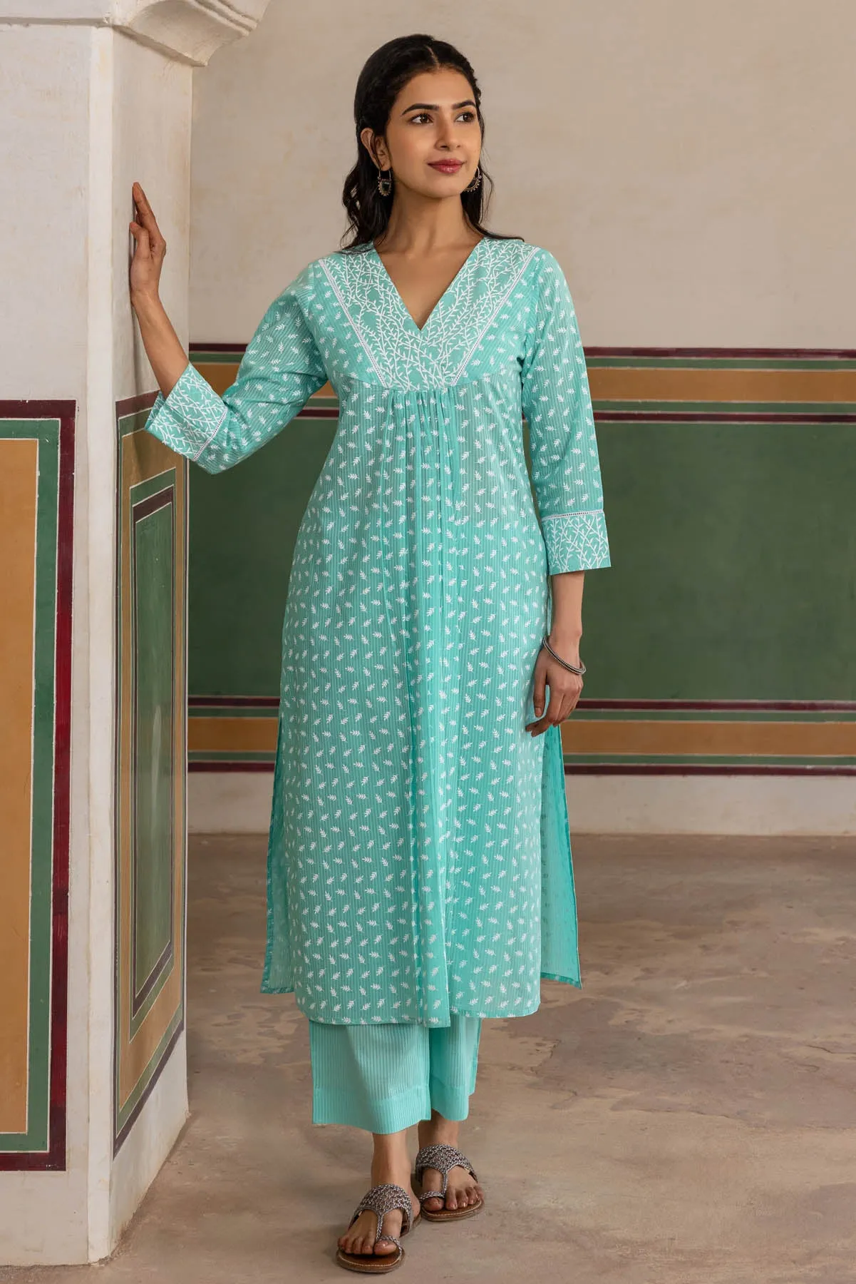 Cyan Chunakhadi Kurta