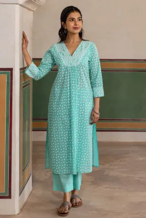 Cyan Chunakhadi Kurta