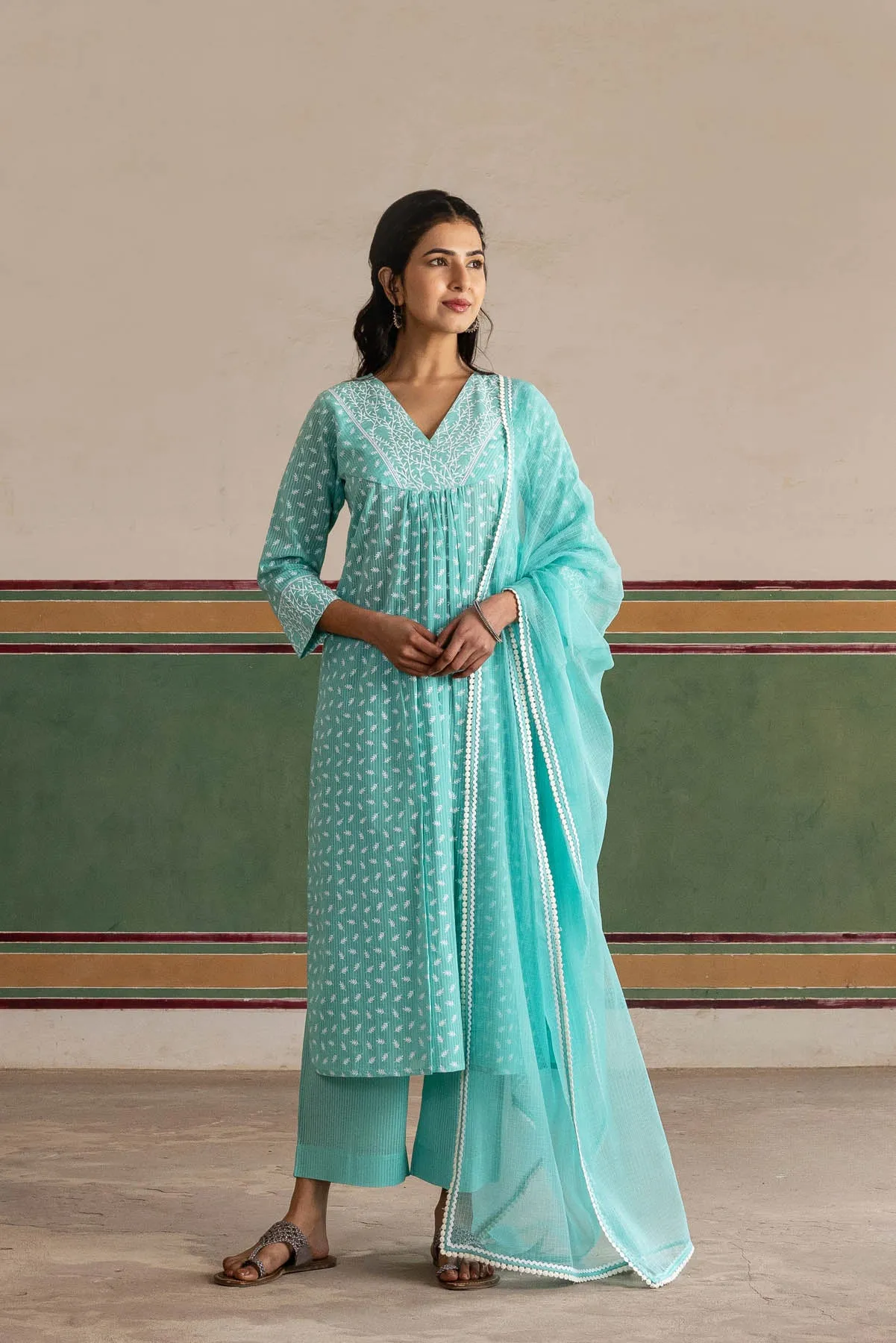 Cyan Chunakhadi Kurta