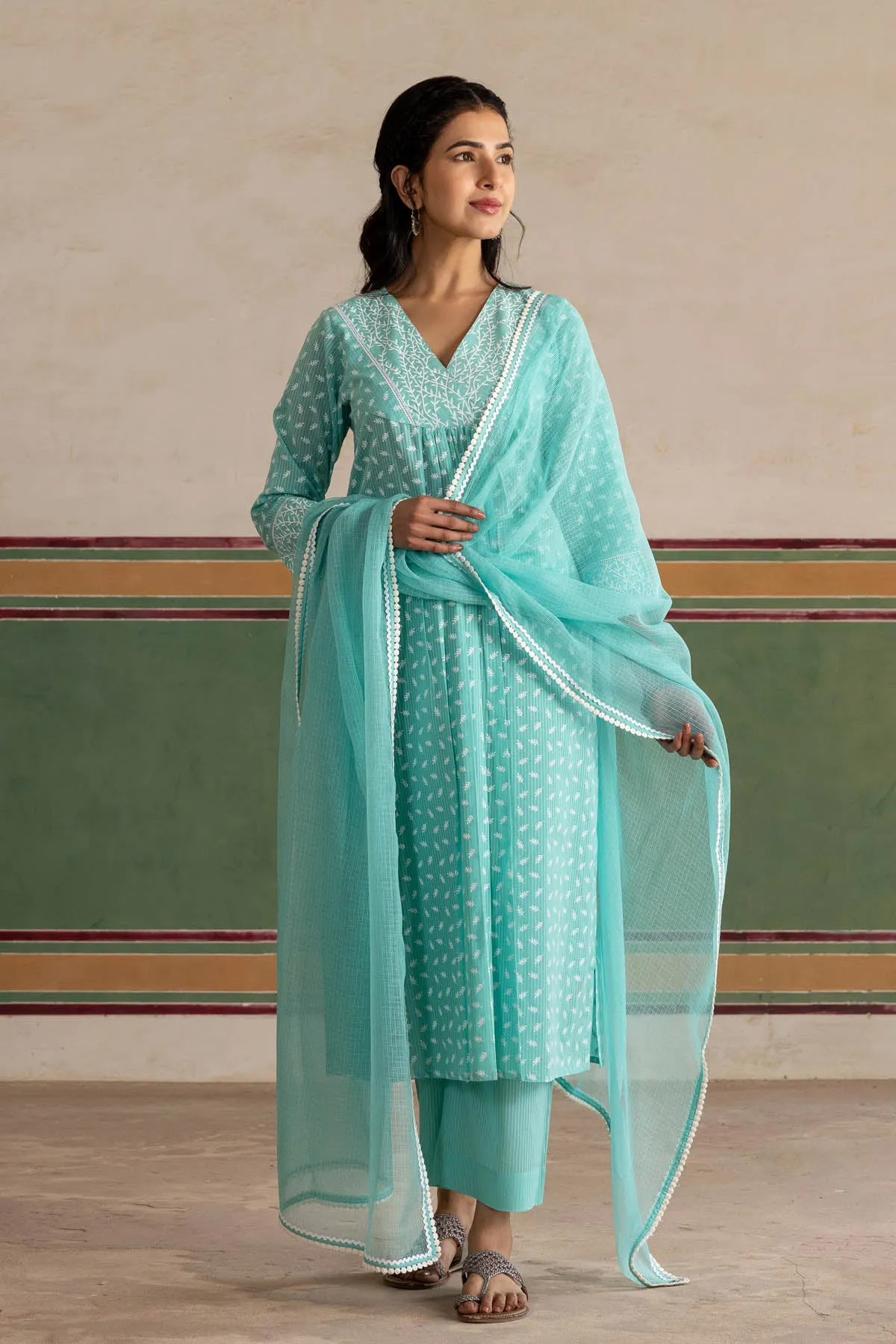 Cyan Chunakhadi Kurta