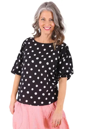 Cyan Spot Blouse Black in Seersucker