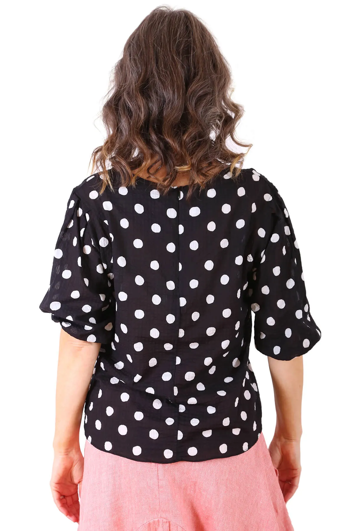 Cyan Spot Blouse Black in Seersucker