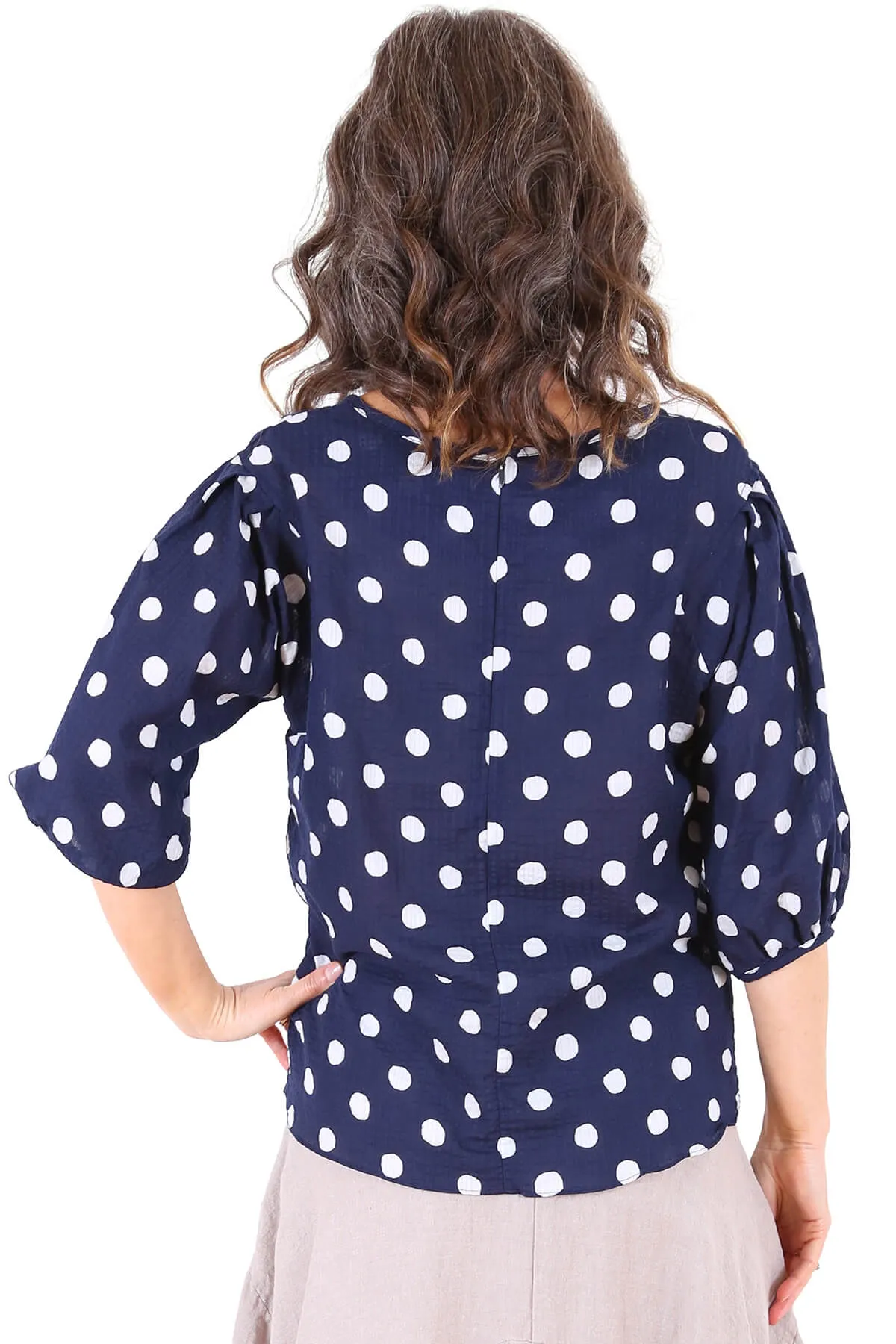 Cyan Spot Blouse Navy in Seersucker