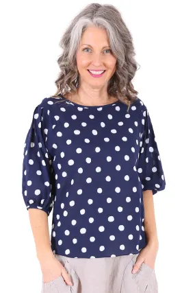 Cyan Spot Blouse Navy in Seersucker