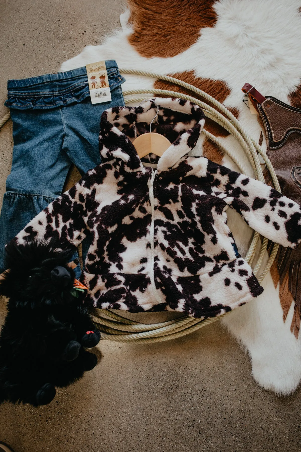 'Daisy' Infant Cowprint Wrangler Zip Hoodie (XS-XL)