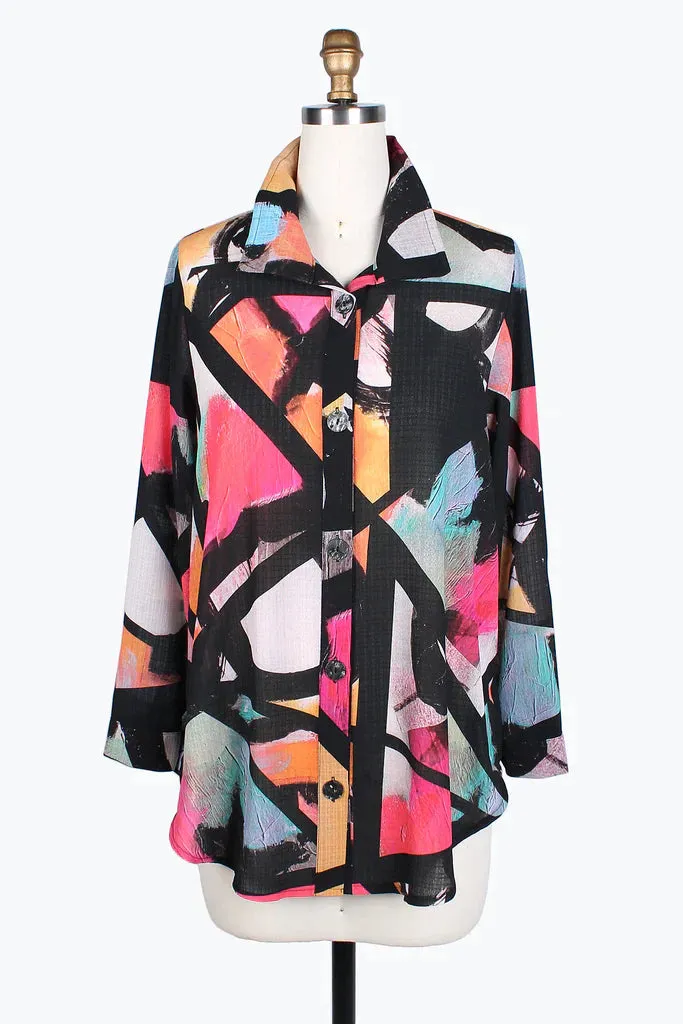 Damee Colorful Artsy Pink & Black Long Shirt