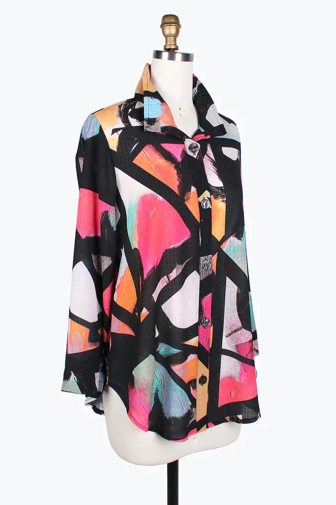 Damee Colorful Artsy Pink & Black Long Shirt