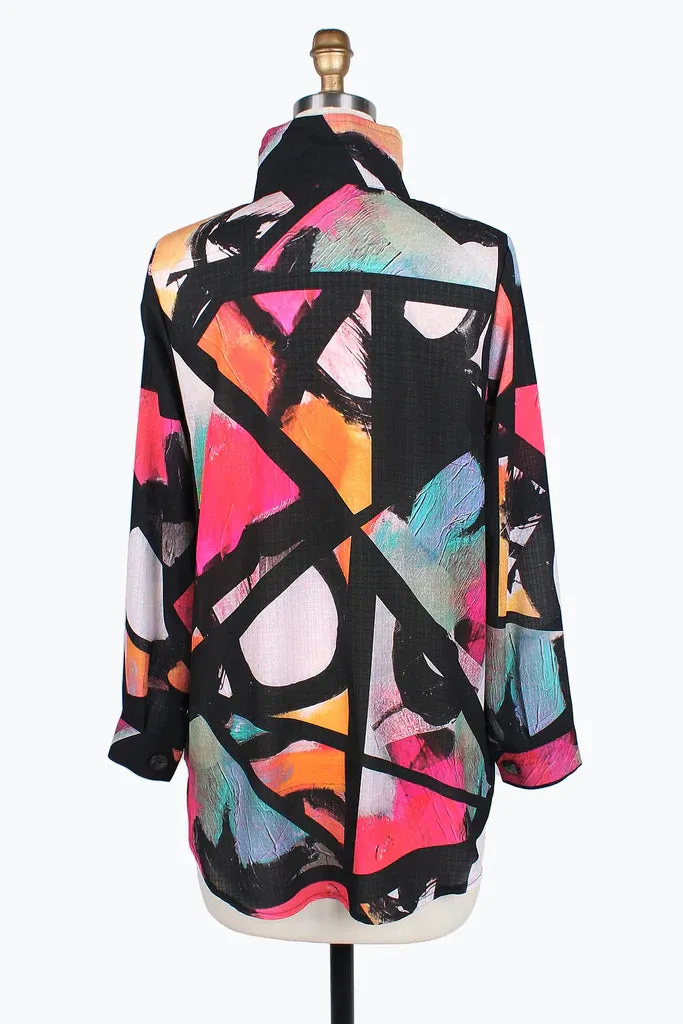 Damee Colorful Artsy Pink & Black Long Shirt