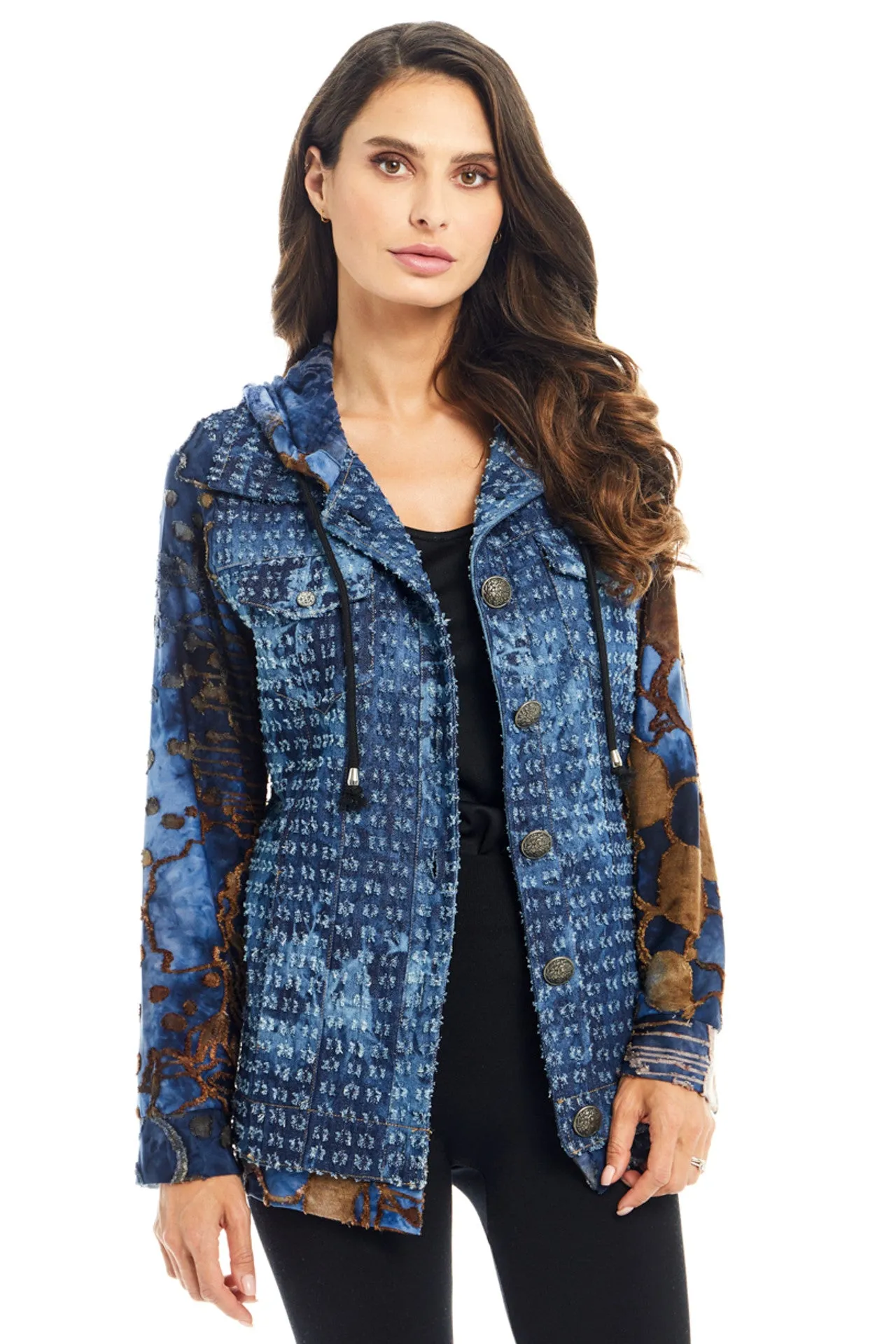 Denim Burnout Hooded Jacket | Adore