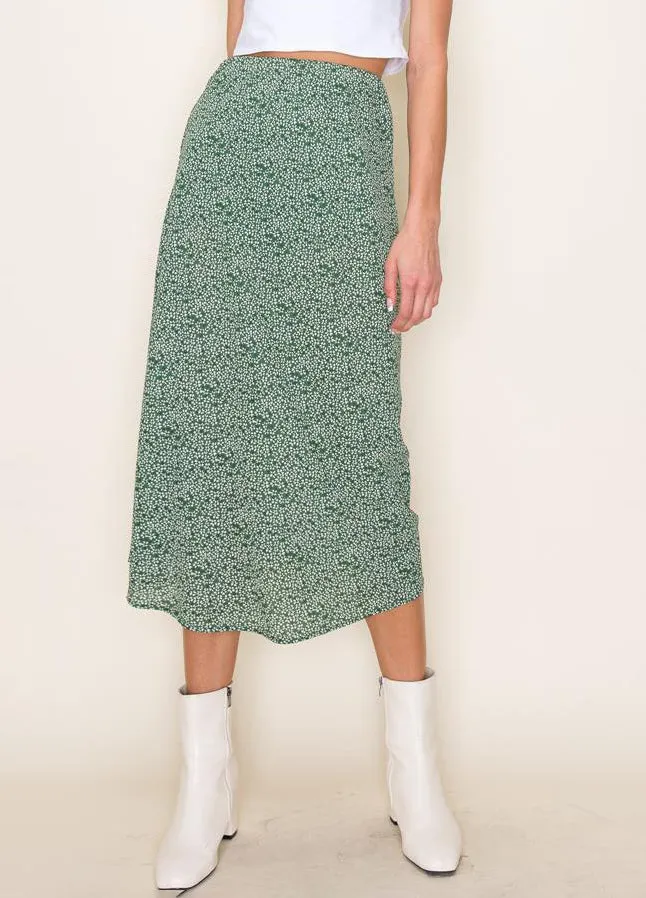 Ditsy Floral Green Midi Skirt