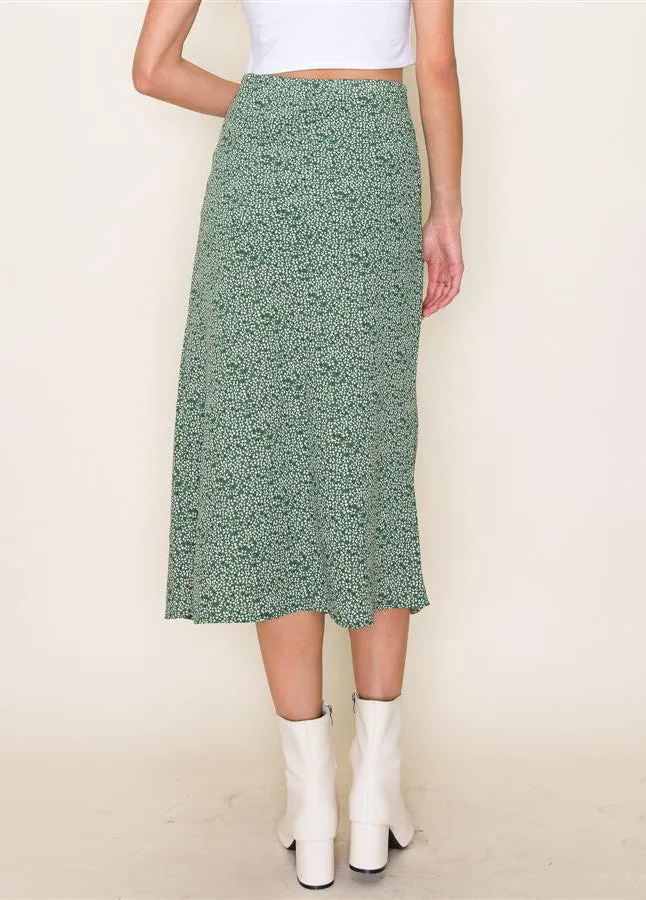 Ditsy Floral Green Midi Skirt