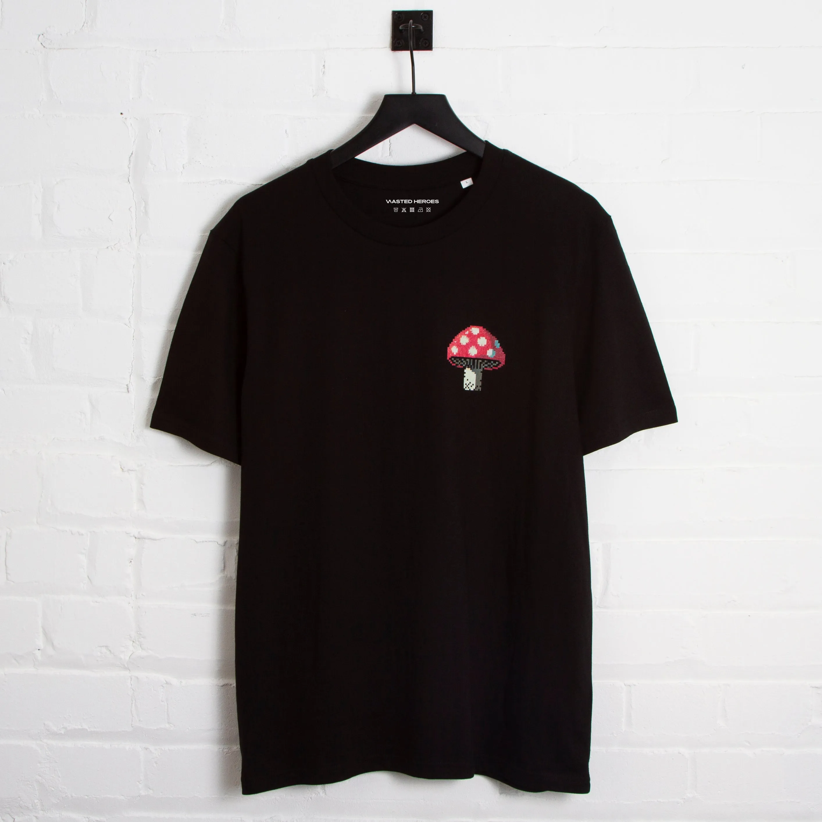 Doodle Pixel Shroom Back Print - Tshirt - Black