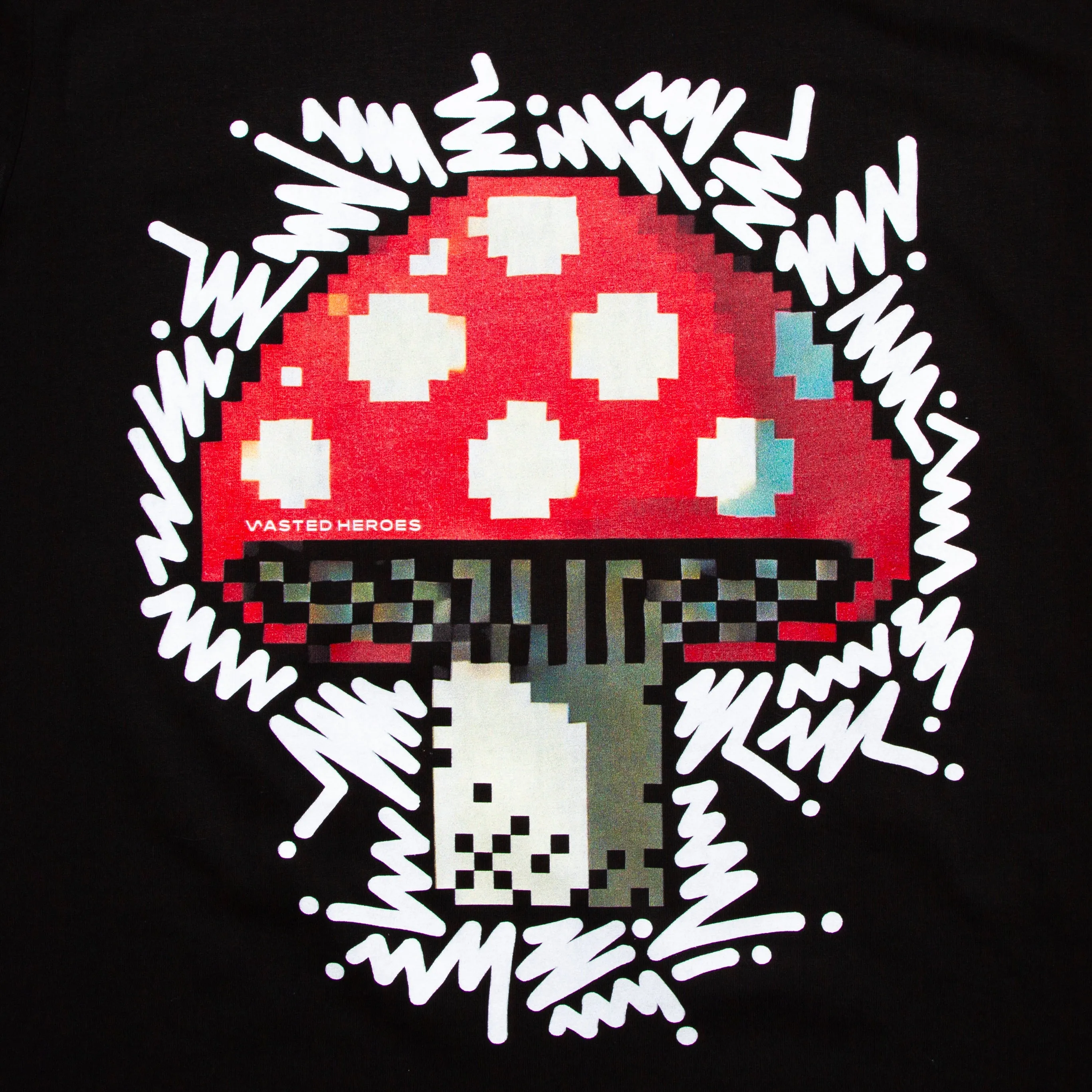 Doodle Pixel Shroom Back Print - Tshirt - Black