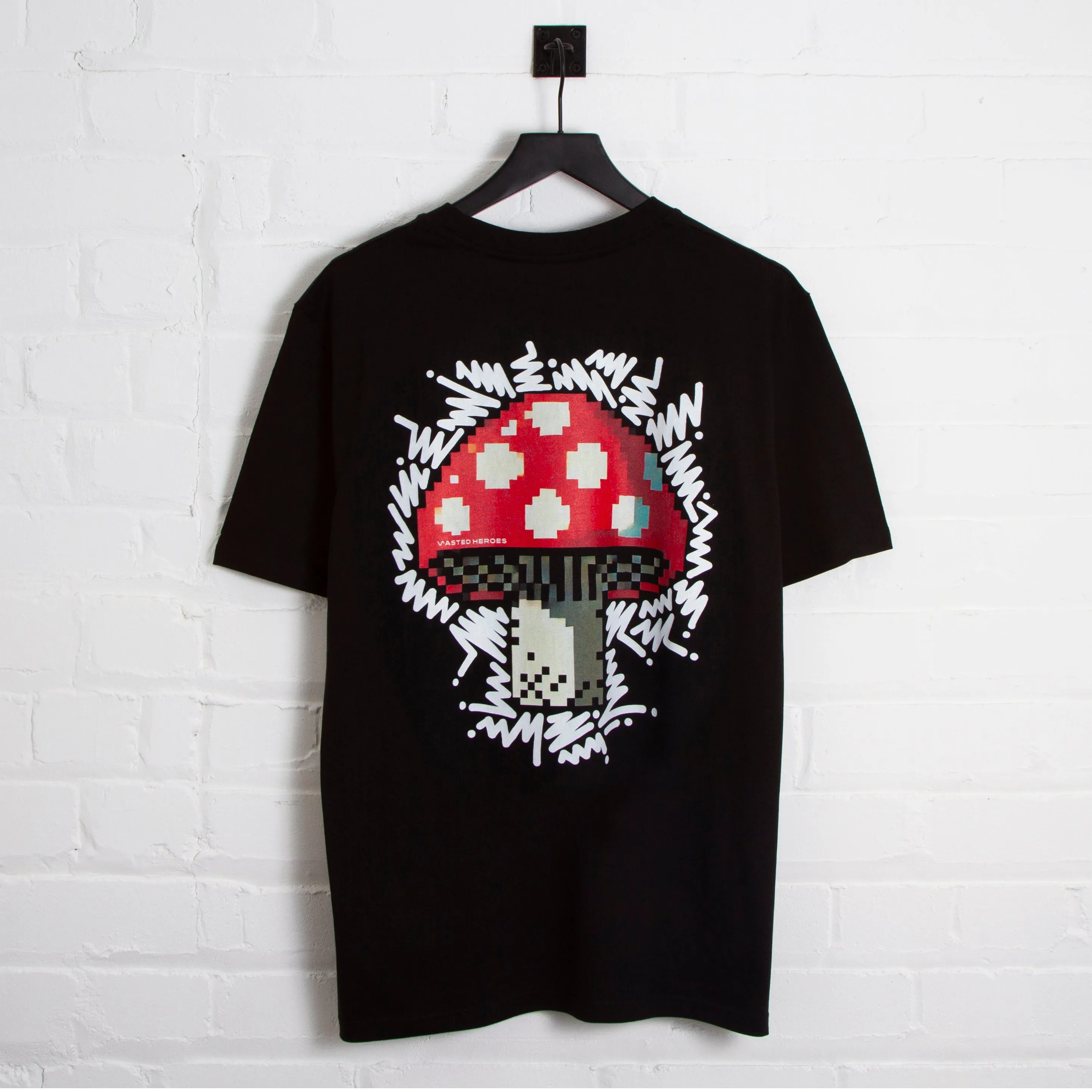 Doodle Pixel Shroom Back Print - Tshirt - Black