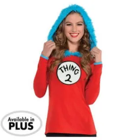 Dr. Seuss Thing 1& 2 Hooded Long Sleeve Top (Adult Plus XXL)