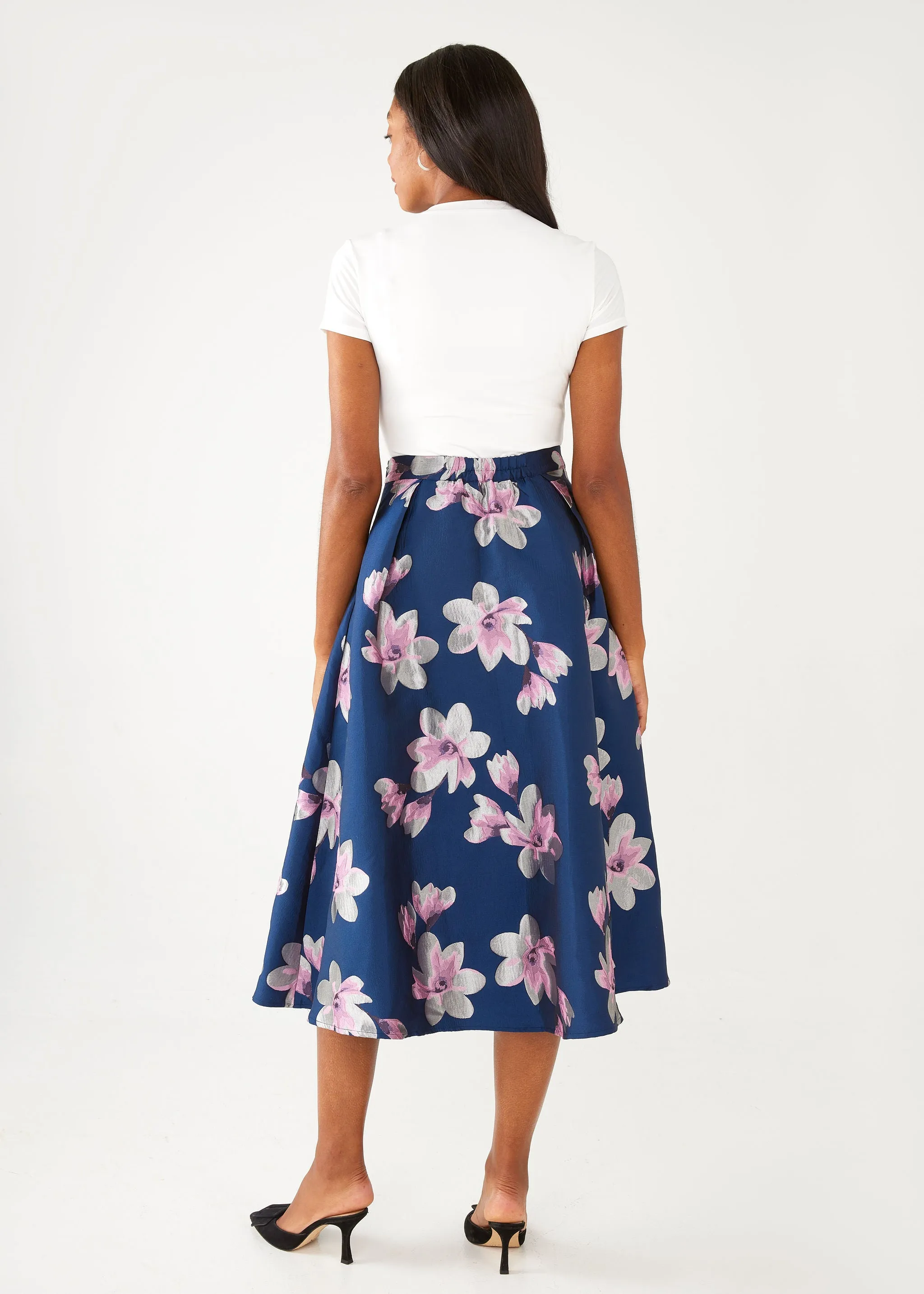 Eden Skirt Blue Plumeria Jacquard