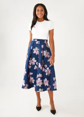 Eden Skirt Blue Plumeria Jacquard