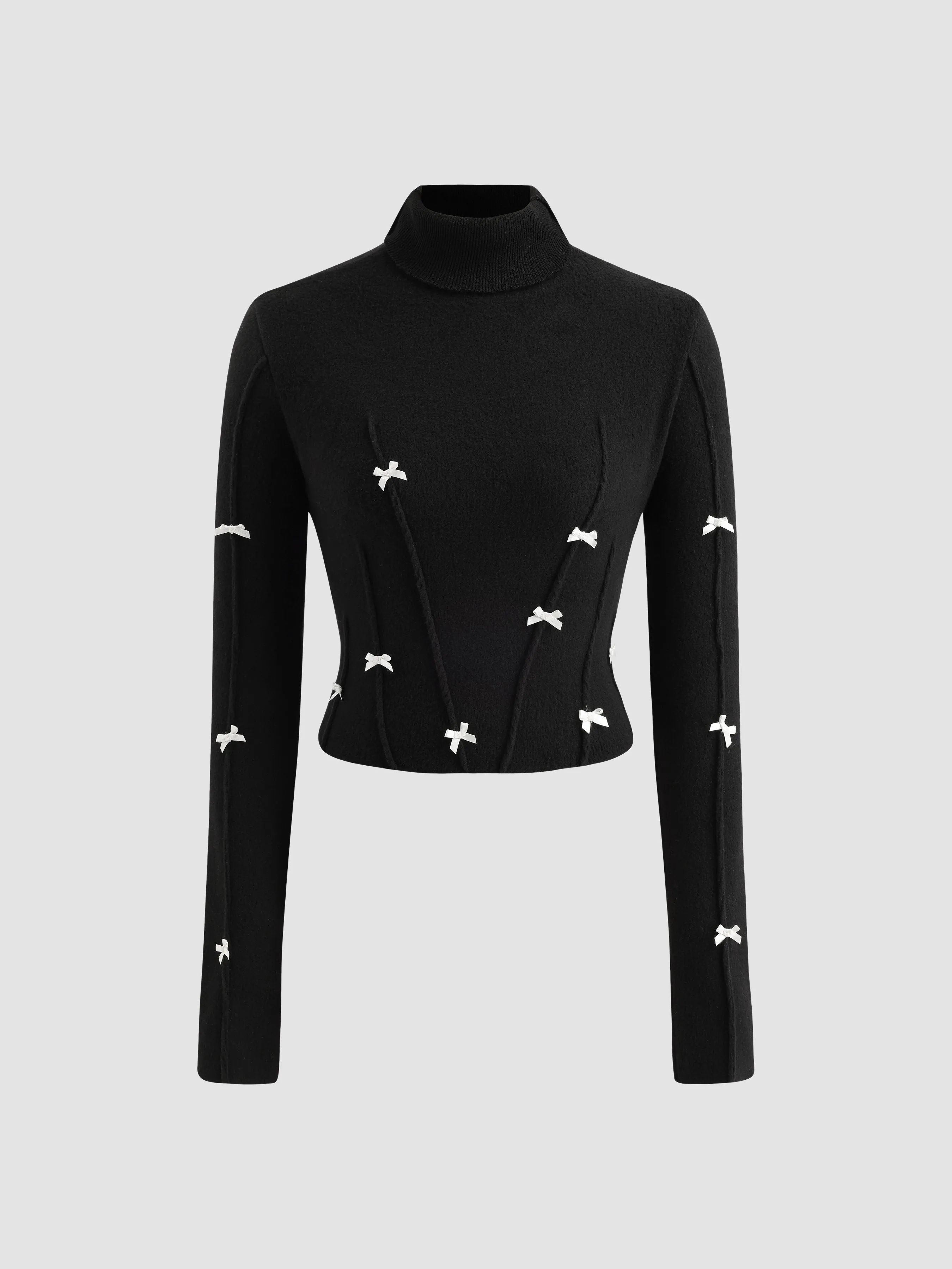 Embellished Bow Turtleneck Sweater