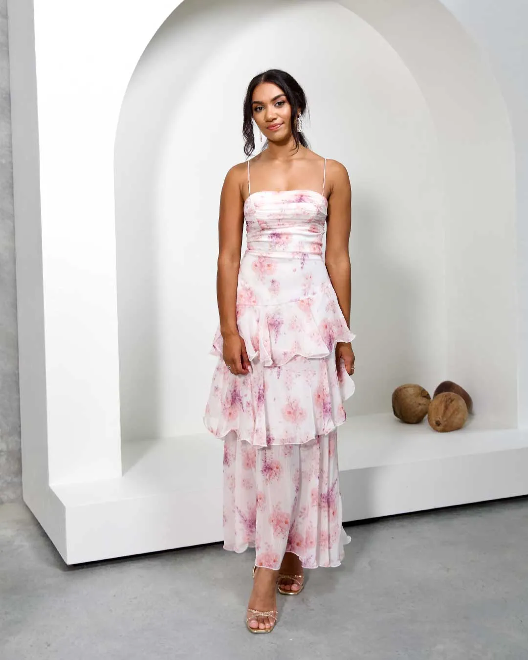 Ember Layered Chiffon Maxi Dress - Pink Floral