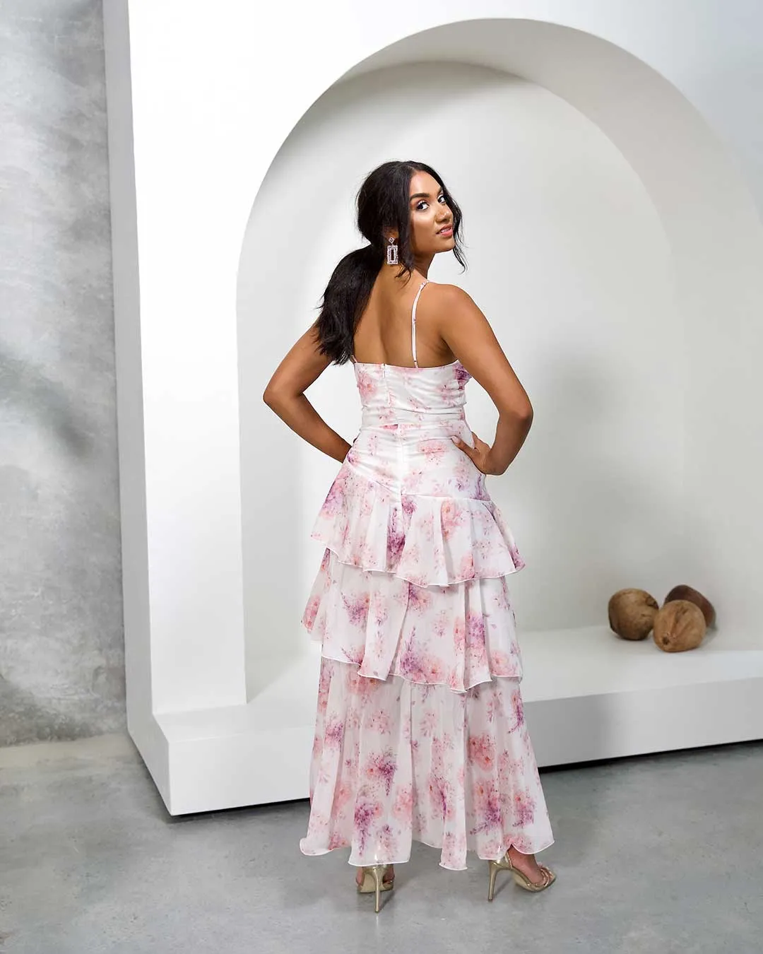 Ember Layered Chiffon Maxi Dress - Pink Floral