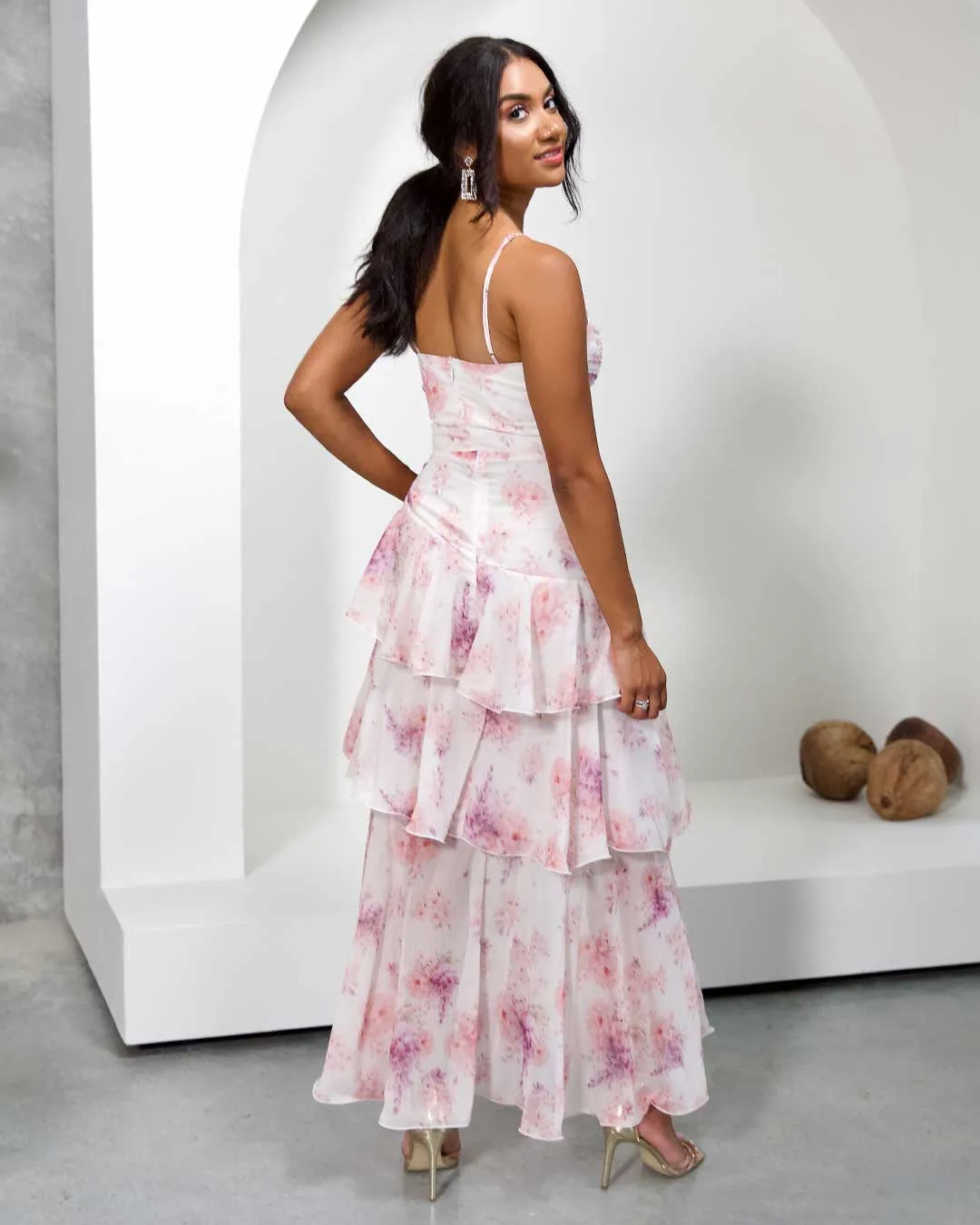 Ember Layered Chiffon Maxi Dress - Pink Floral