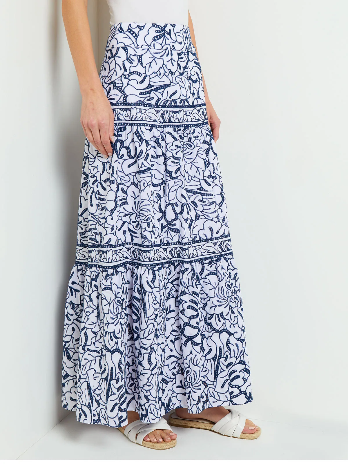 Embroidered Floral Cotton Maxi Skirt