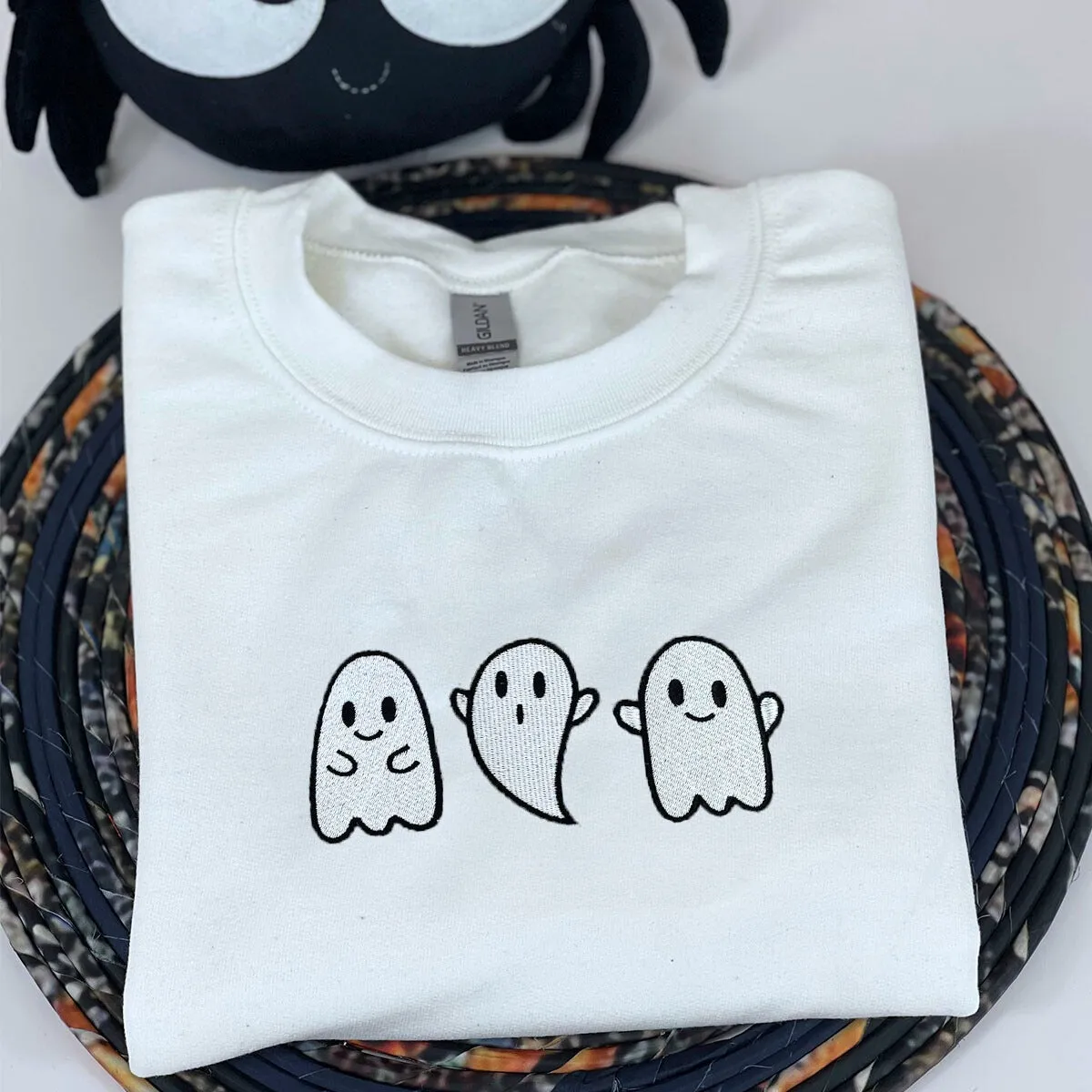 Embroidered Ghost Sweatshirt, Cute Ghost Halloween Fall Crewneck or Hoodie