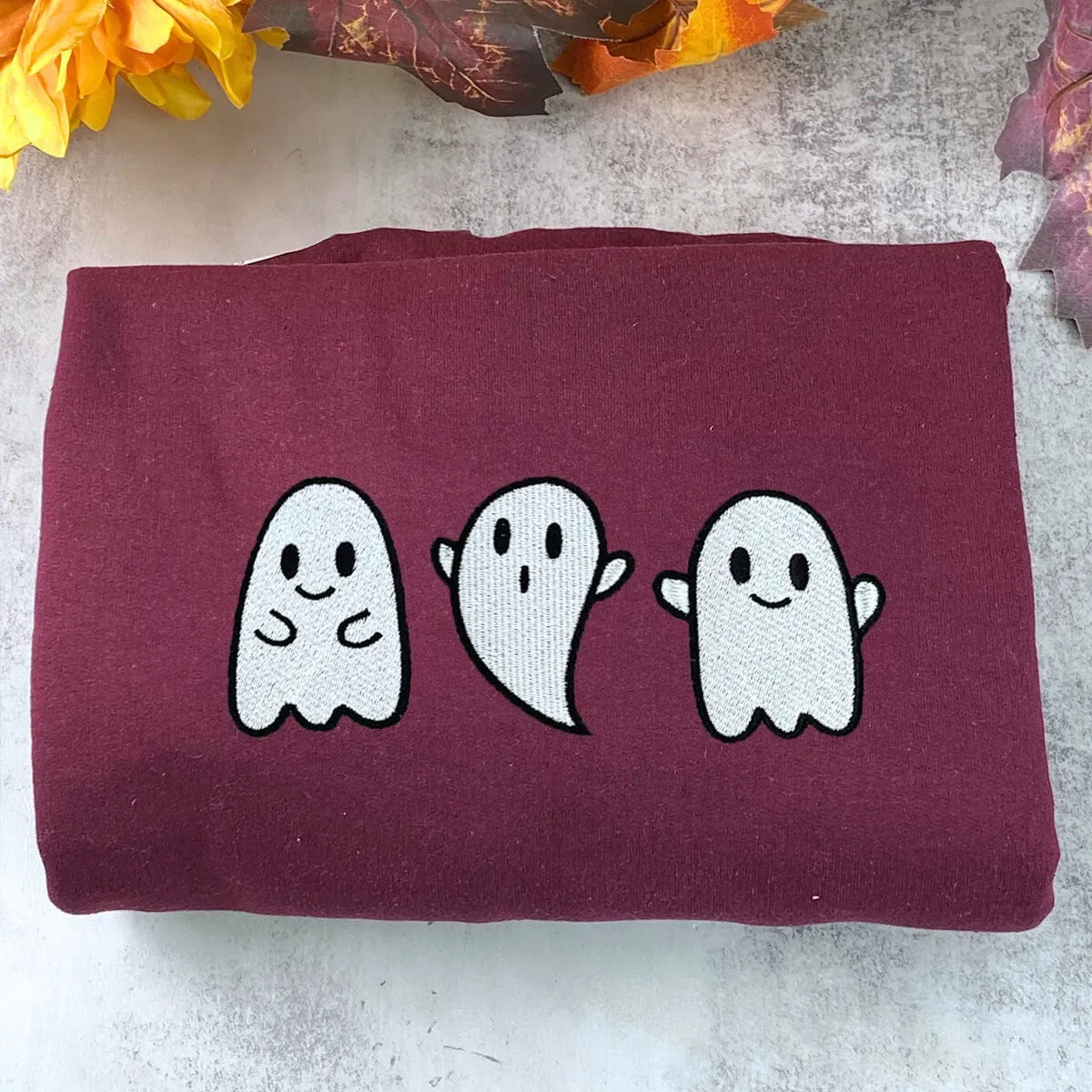 Embroidered Ghost Sweatshirt, Cute Ghost Halloween Fall Crewneck or Hoodie