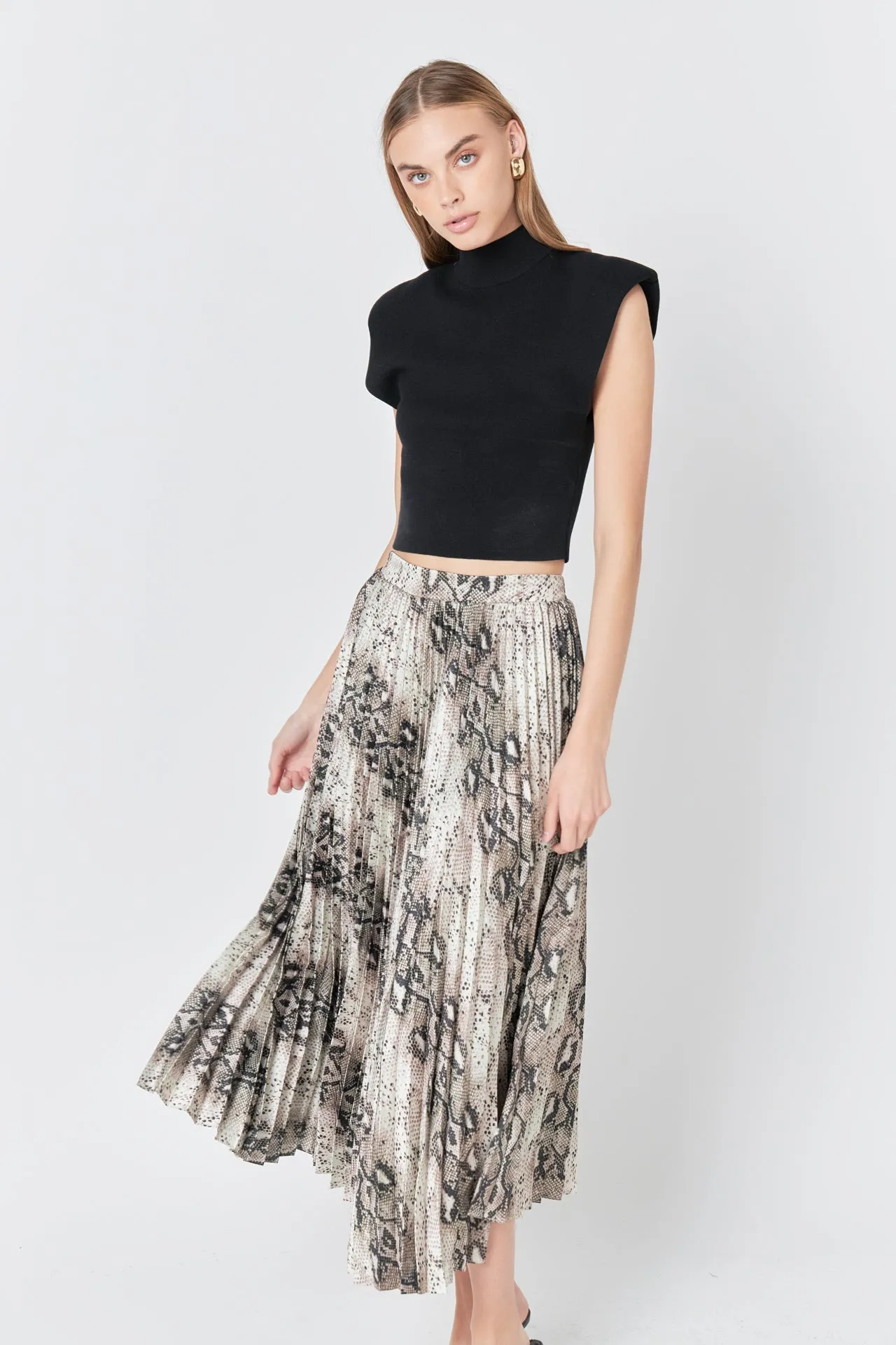 Endless Rose - Snakeskin Pleated Midi Skirt