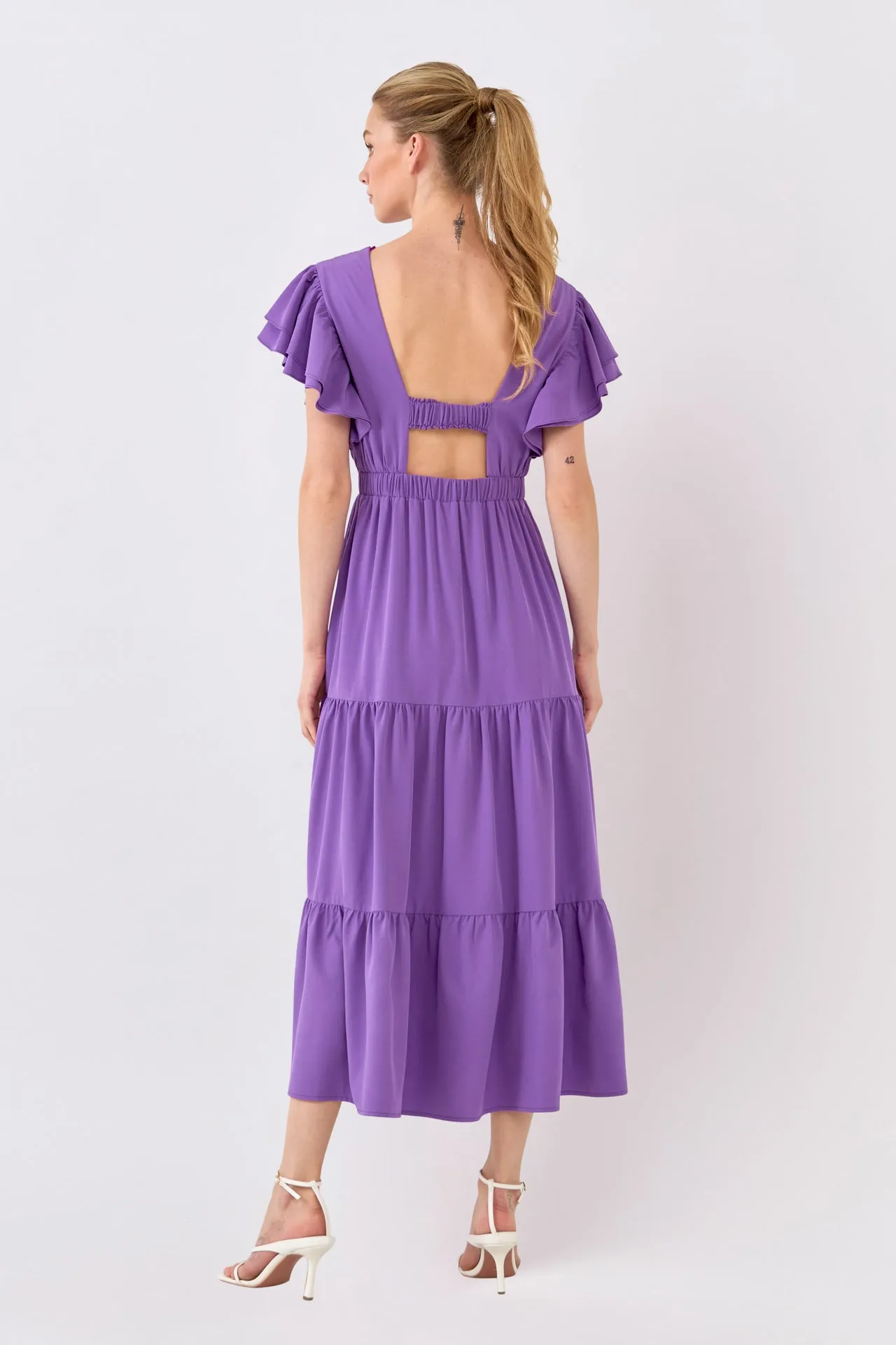 English Factory - Back Cut-out with Elastic Detail Midi Dress - Final Sale