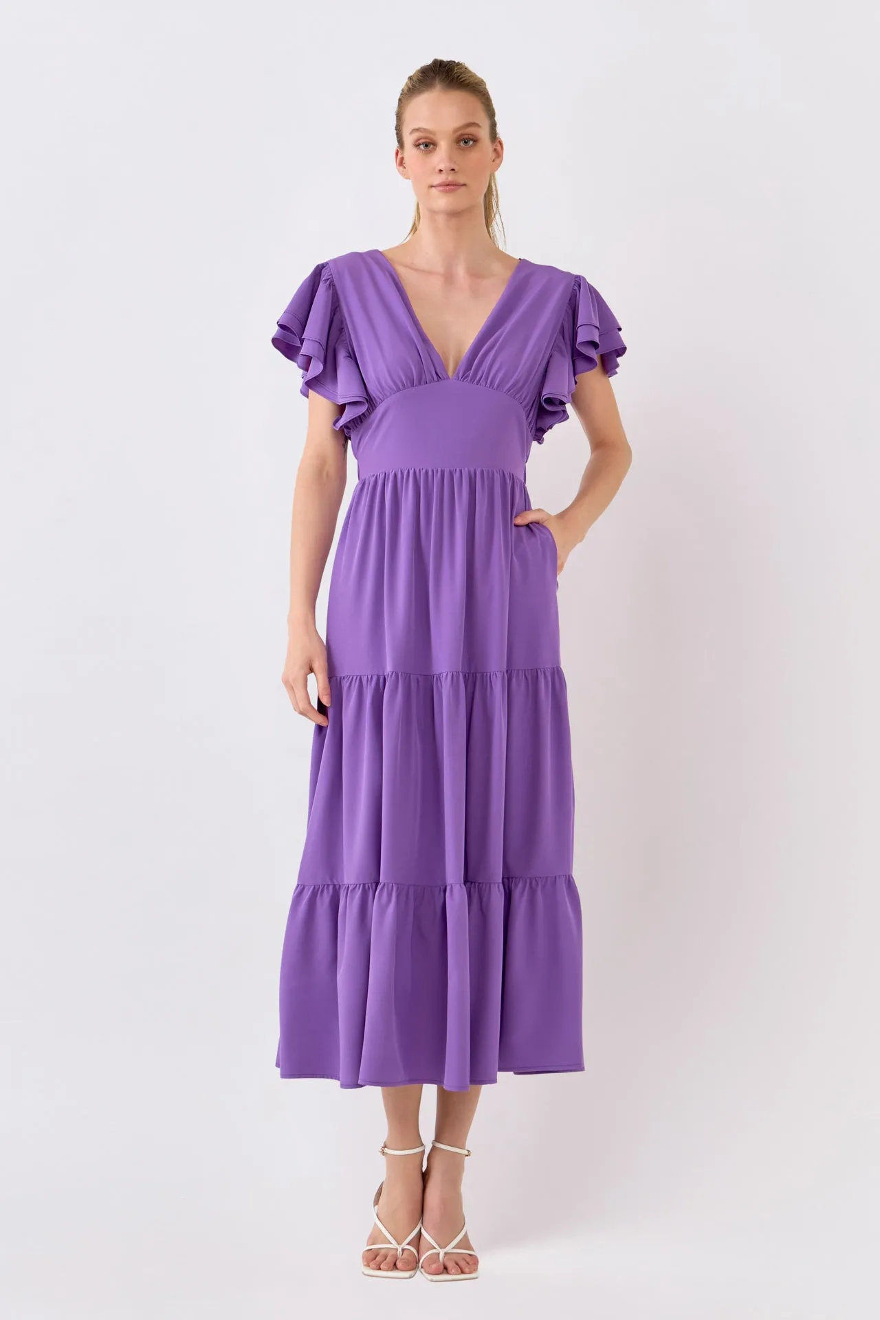 English Factory - Back Cut-out with Elastic Detail Midi Dress - Final Sale