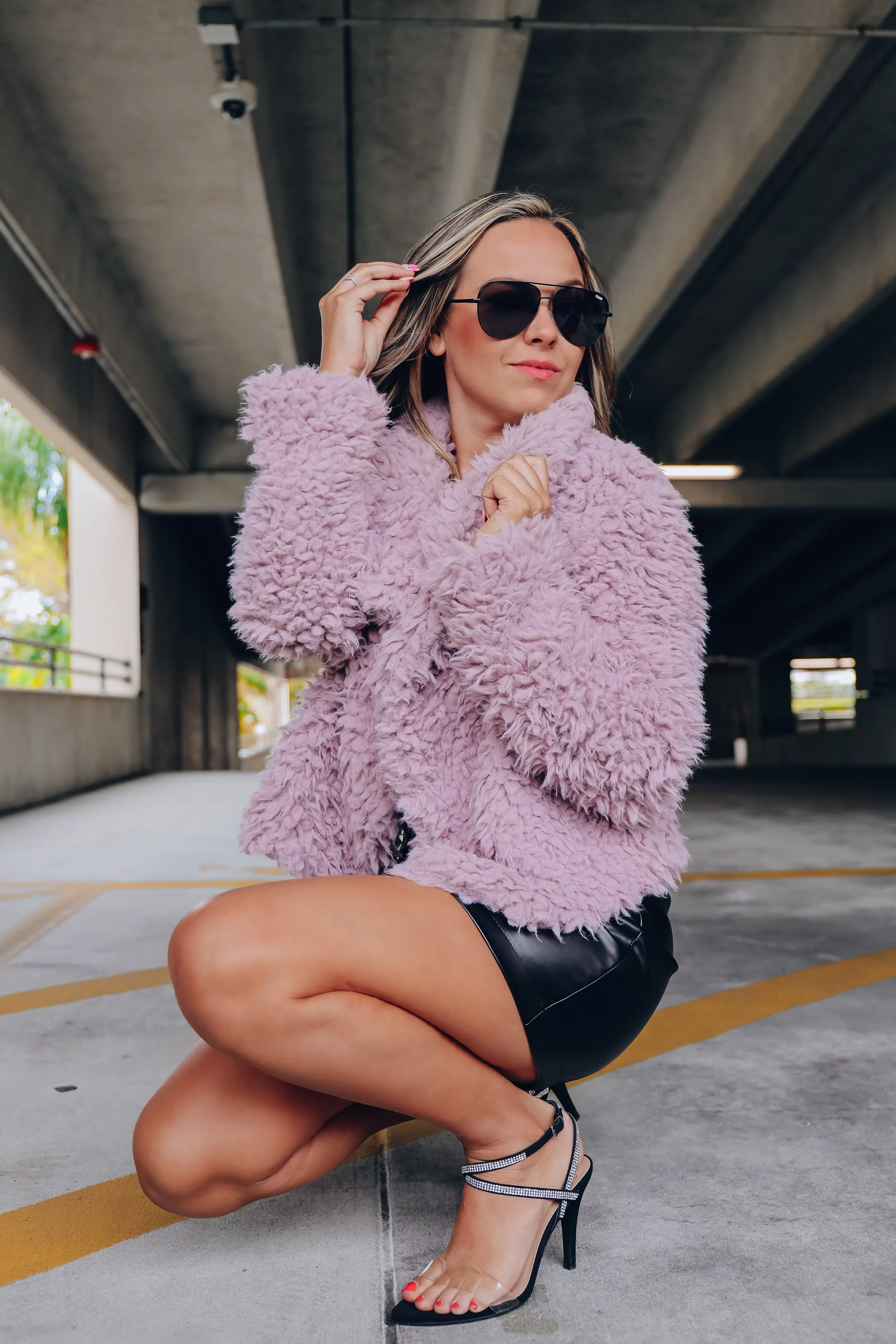 Felicity Faux Fur Cropped Jacket - Dusty Lavender