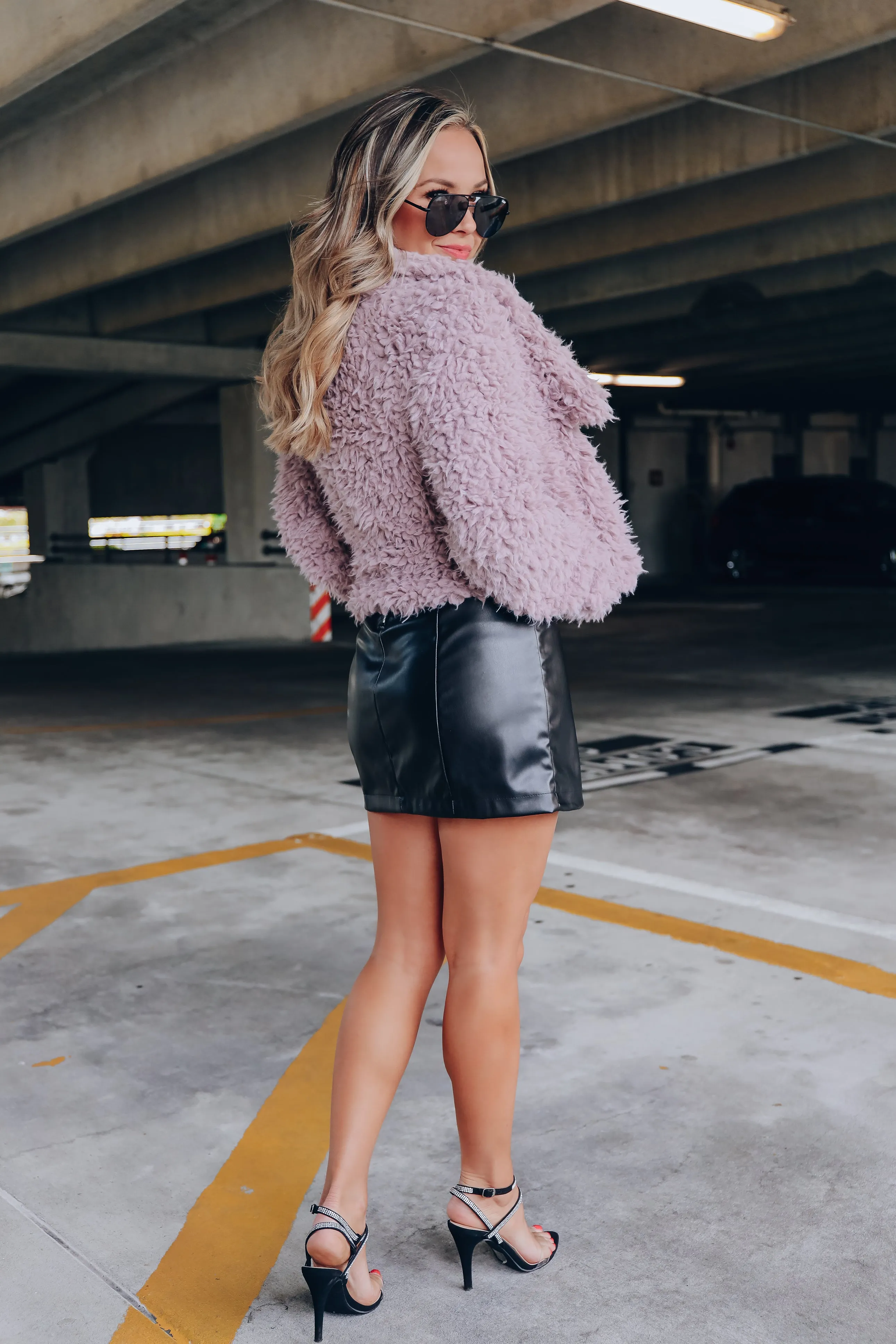 Felicity Faux Fur Cropped Jacket - Dusty Lavender