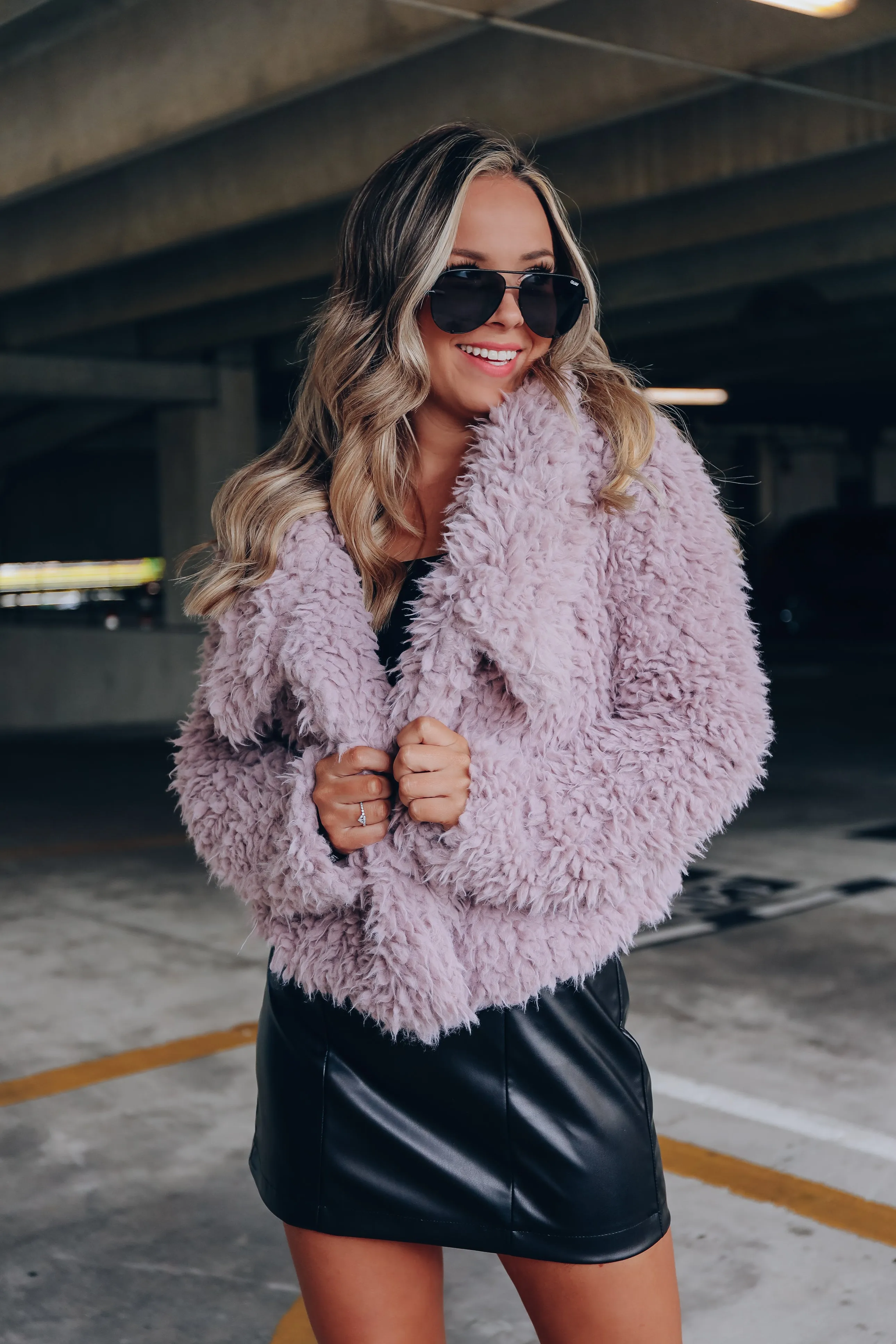 Felicity Faux Fur Cropped Jacket - Dusty Lavender