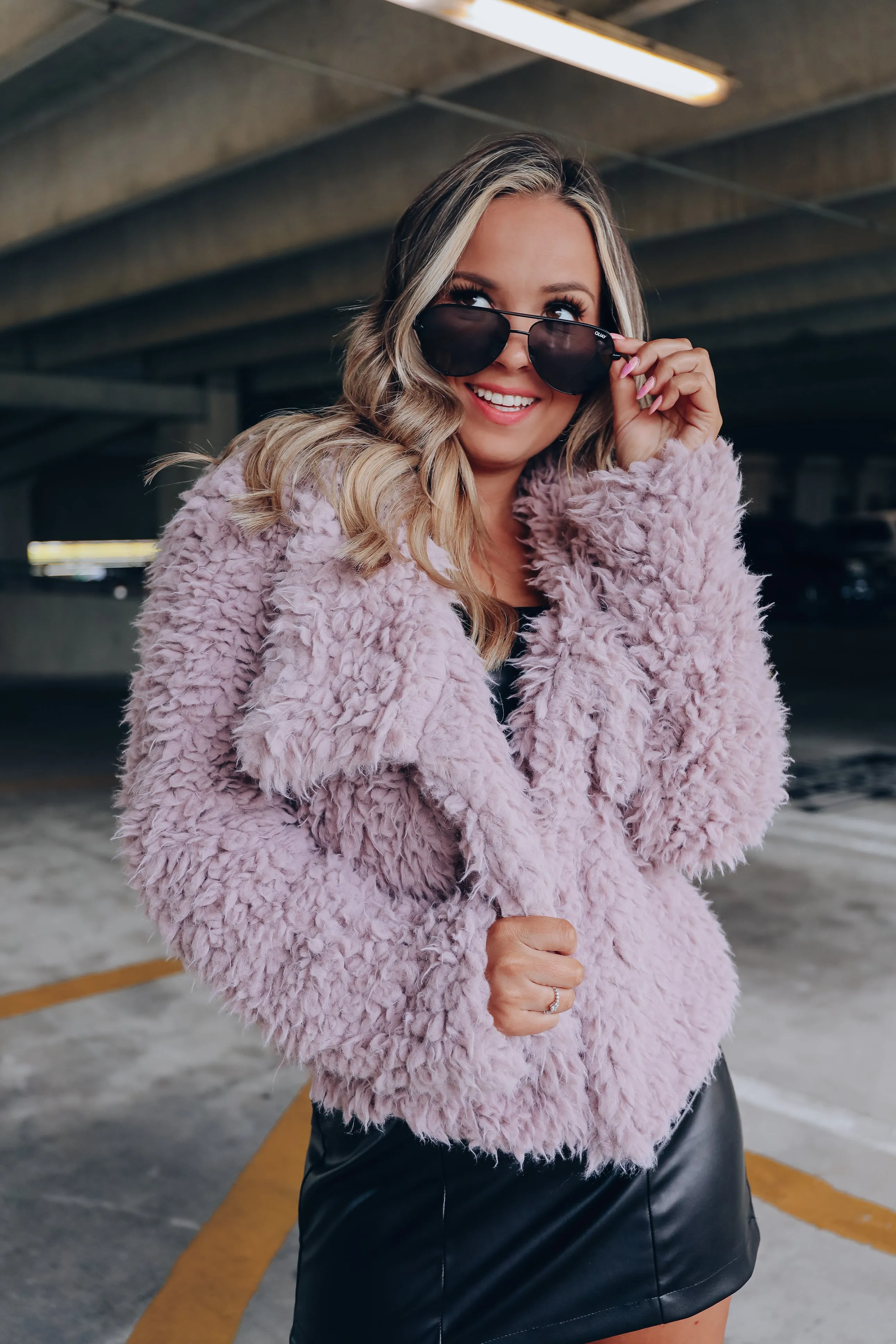 Felicity Faux Fur Cropped Jacket - Dusty Lavender