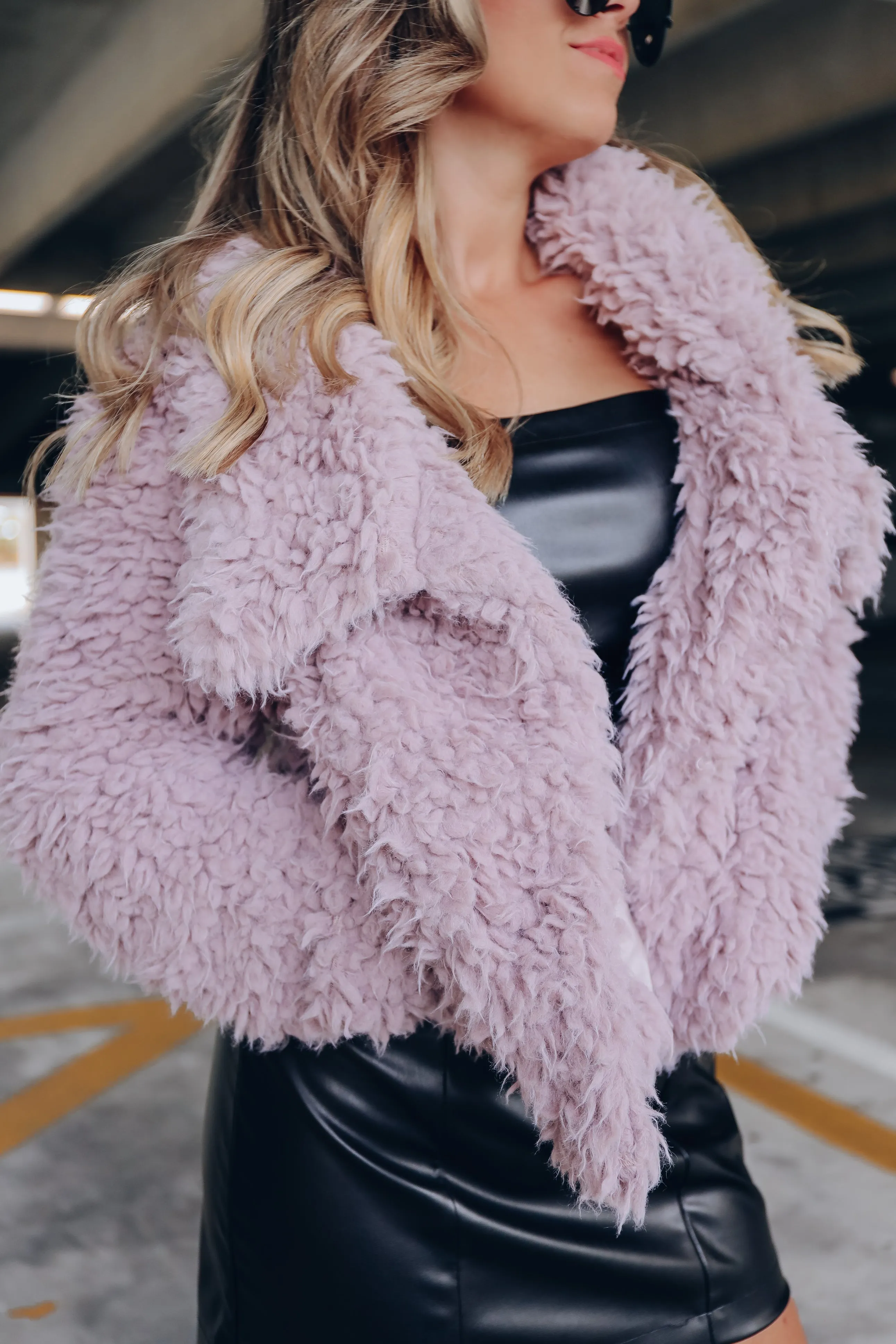 Felicity Faux Fur Cropped Jacket - Dusty Lavender