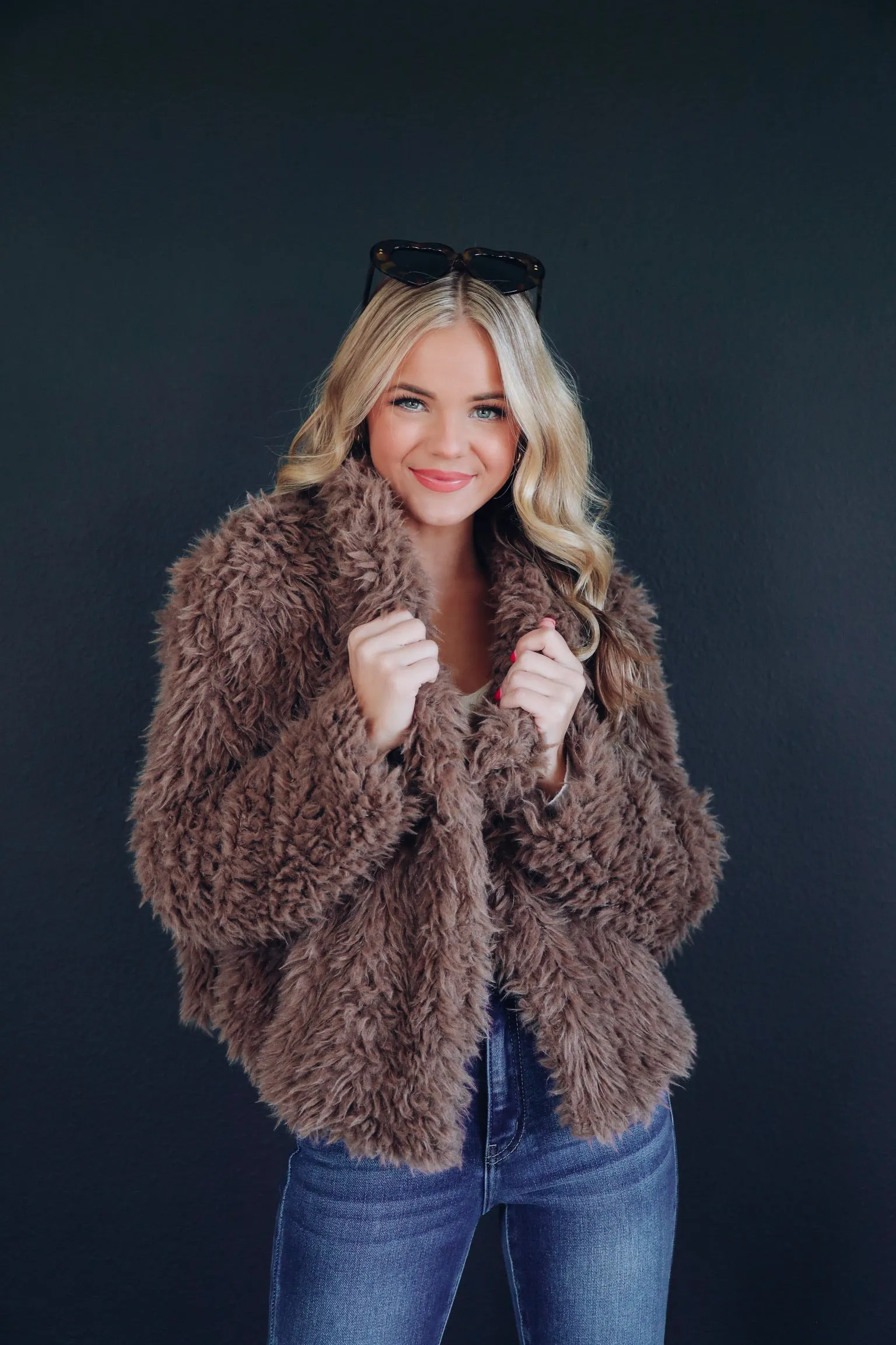 Felicity Faux Fur Cropped Jacket - Toffee