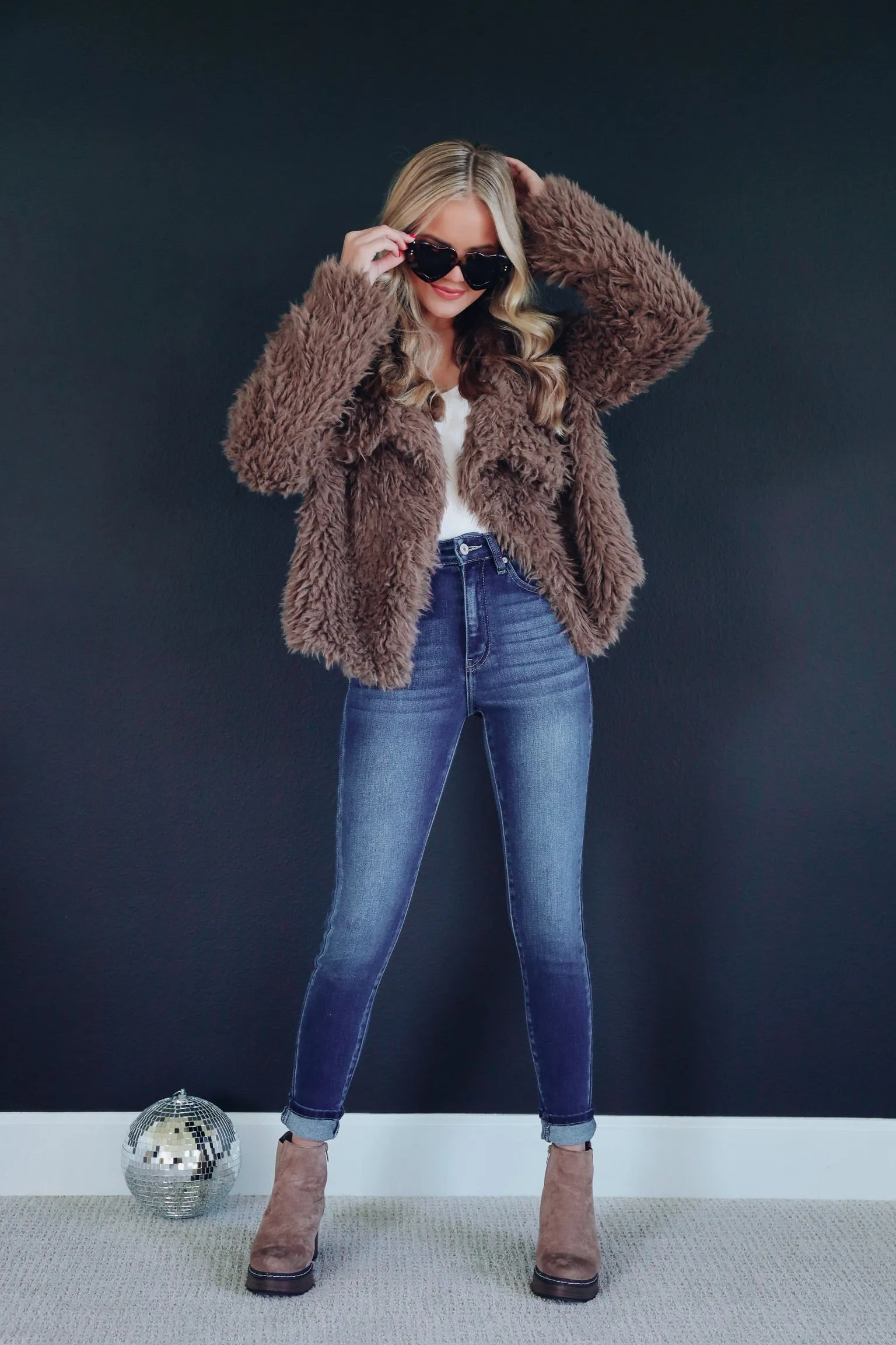 Felicity Faux Fur Cropped Jacket - Toffee