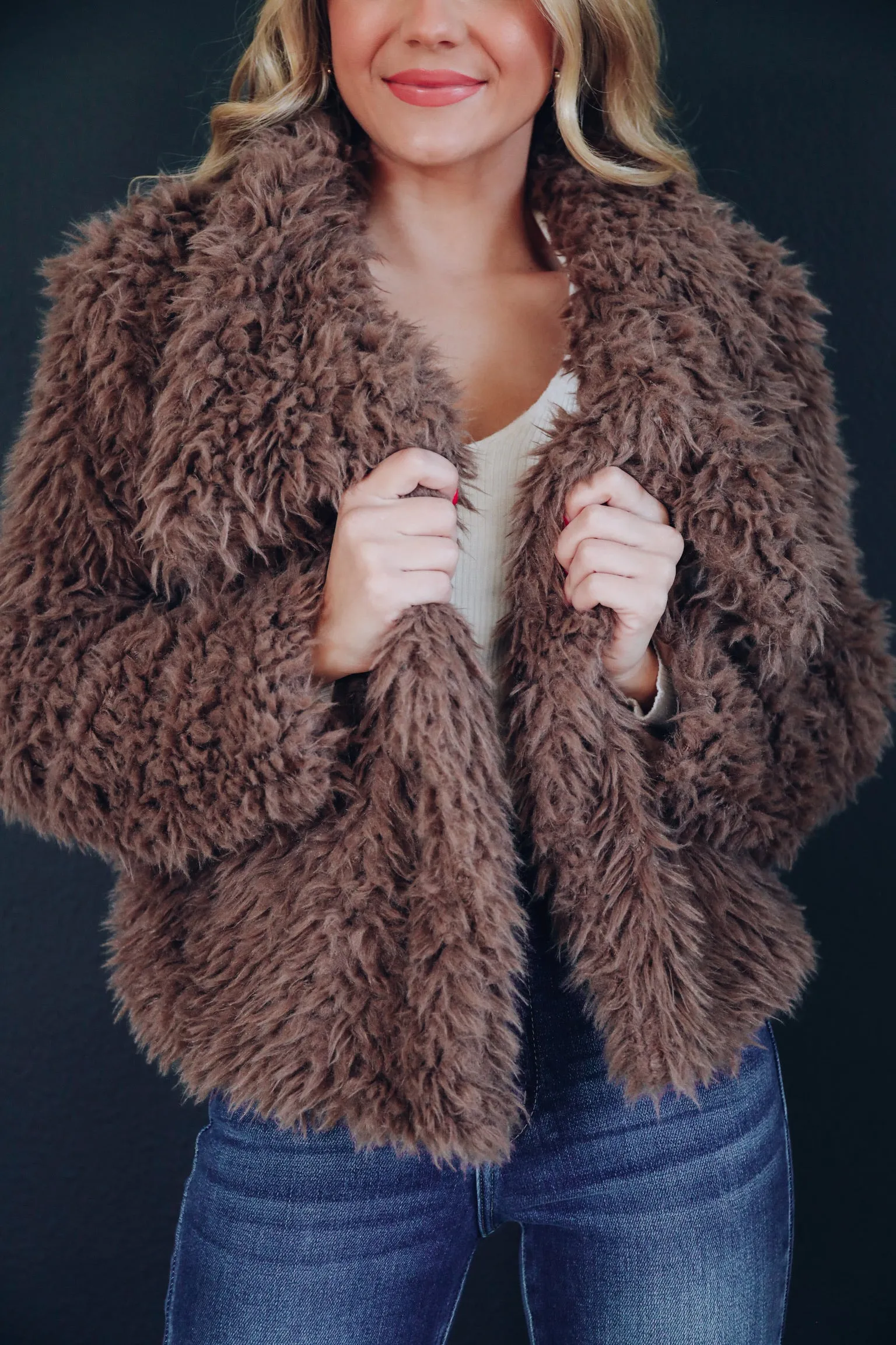 Felicity Faux Fur Cropped Jacket - Toffee