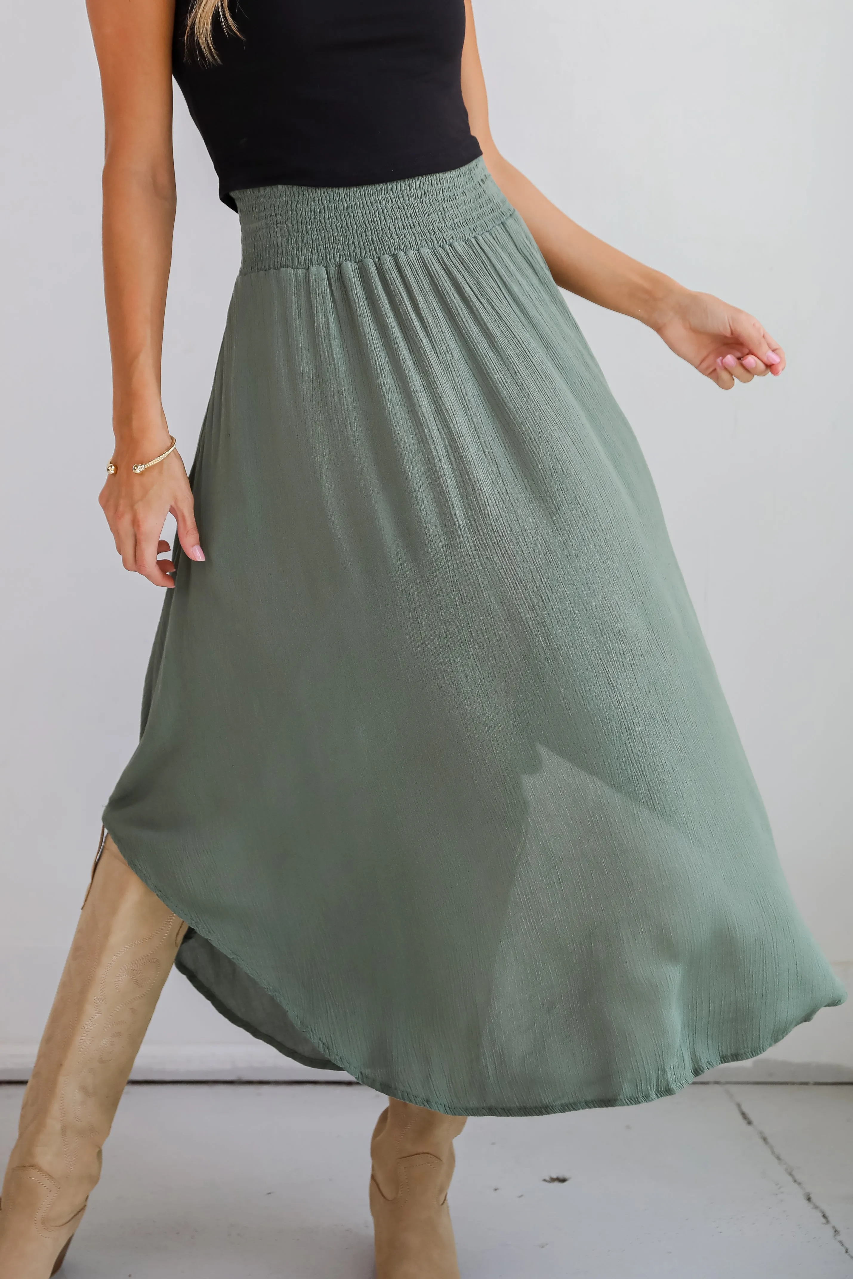 FINAL SALE - Sensational Purpose Olive Midi Skirt