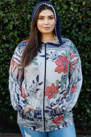 Floral Zip Up Hoodie